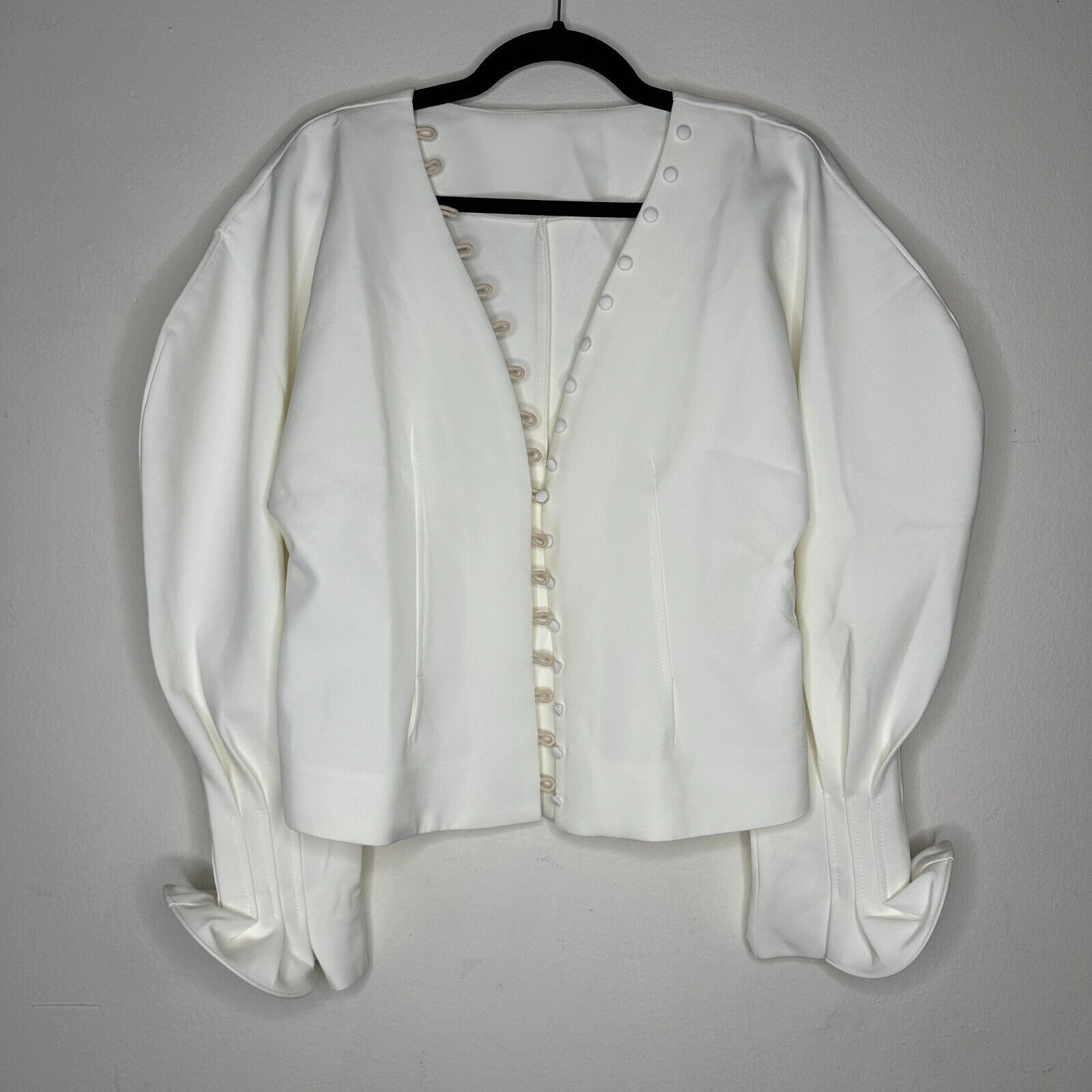 Other Cream VNeck Loop Button Balloon Pleated Cuff Sleeve Blouse M Size M / US 6-8 / IT 42-44 - 11 Thumbnail