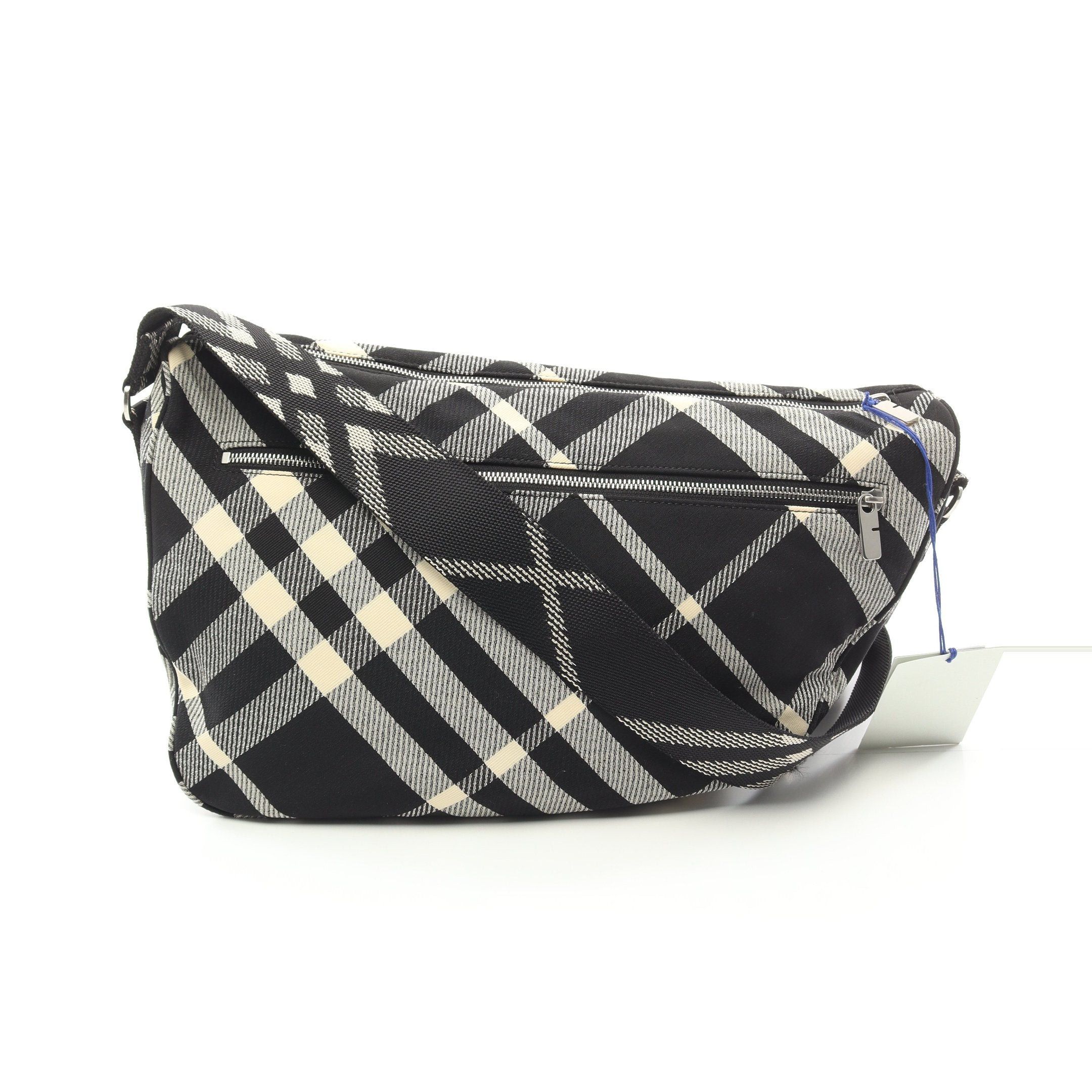Burberry Burberry Large Shield Messenger Bag Shoulder Check Fabric Black Off White Size ONE SIZE - 1 Thumbnail