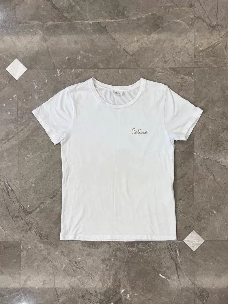 Celine CELINE Classic Gold Logo White Short Sleeve Size US M / EU 48-50 / 2 - 1 Thumbnail