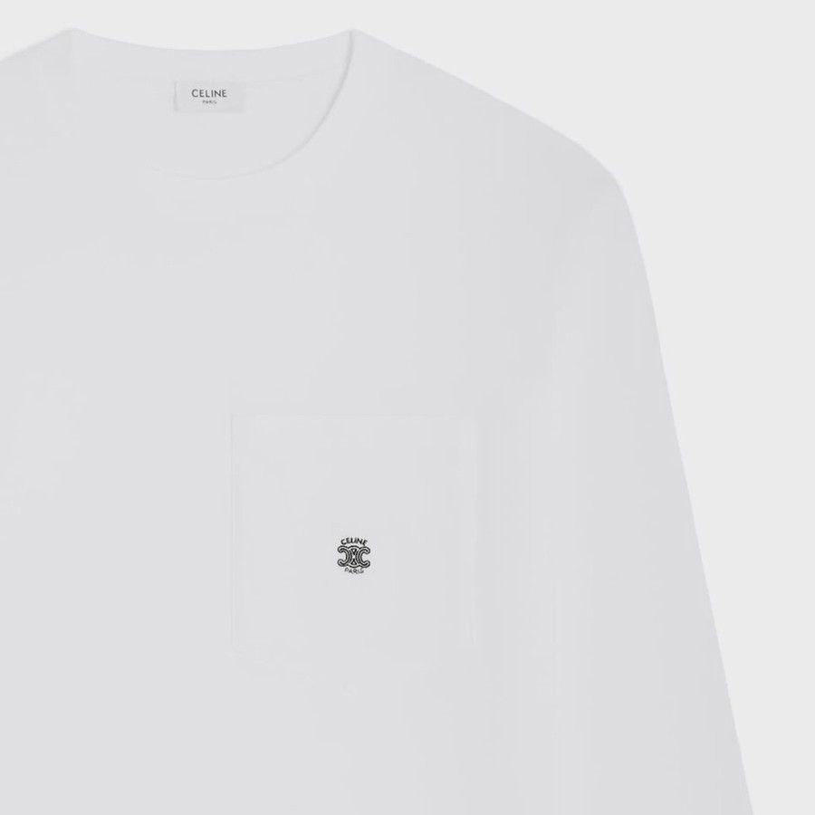 Celine o1d2blof0226 Cotton Jersey Long Sleeved T-Shirt in White Size US L / EU 52-54 / 3 - 2 Thumbnail