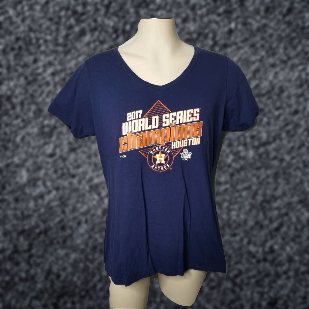Vintage Womens XL 2017 World Series Champions Houston Astros Double Sided T Shirt Blue Fanatics Size XL / US 12-14 / IT 48-50 - 1 Thumbnail