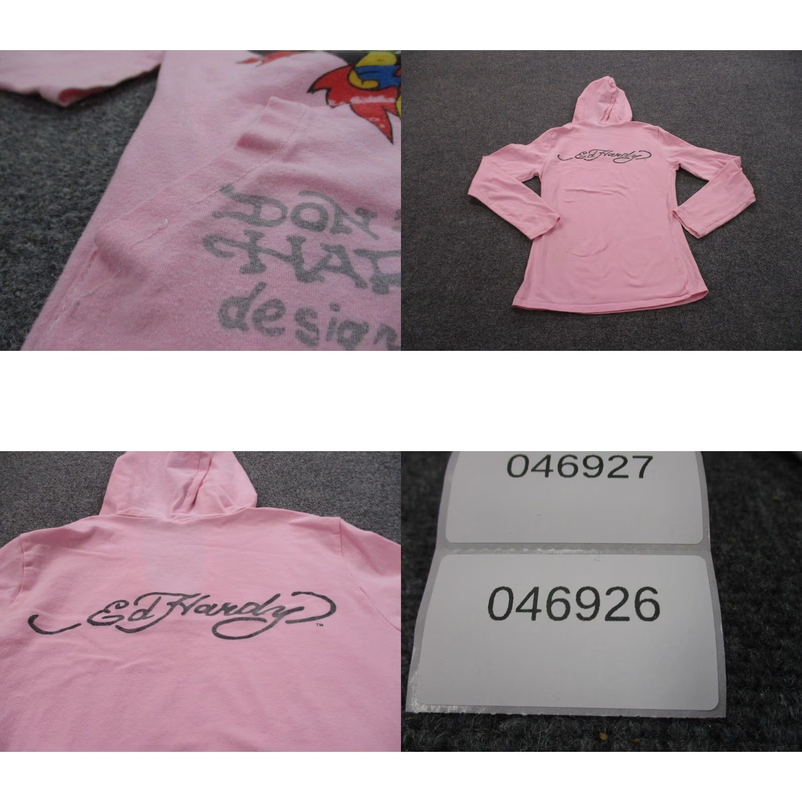 Ed Hardy Ed Hardy Hoodie Womens XS Pink Grunge Love Kills Slowly Dragon Girl Pullover Hooded Pockets Thermal Knit Cotton Varsity Style Tee? Size XS / US 0-2 / IT 36-38 - 8 Thumbnail