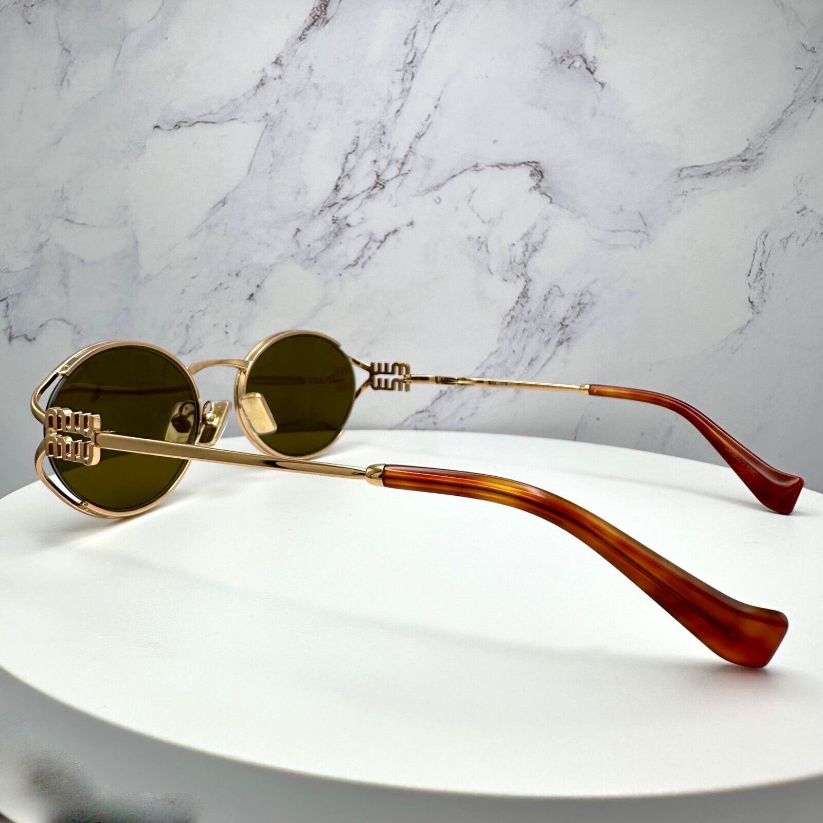 Miu Miu New MIU MIU Sunglasses Gold Oval Skinny Metal Frame Italy Size ONE SIZE - 22 Thumbnail