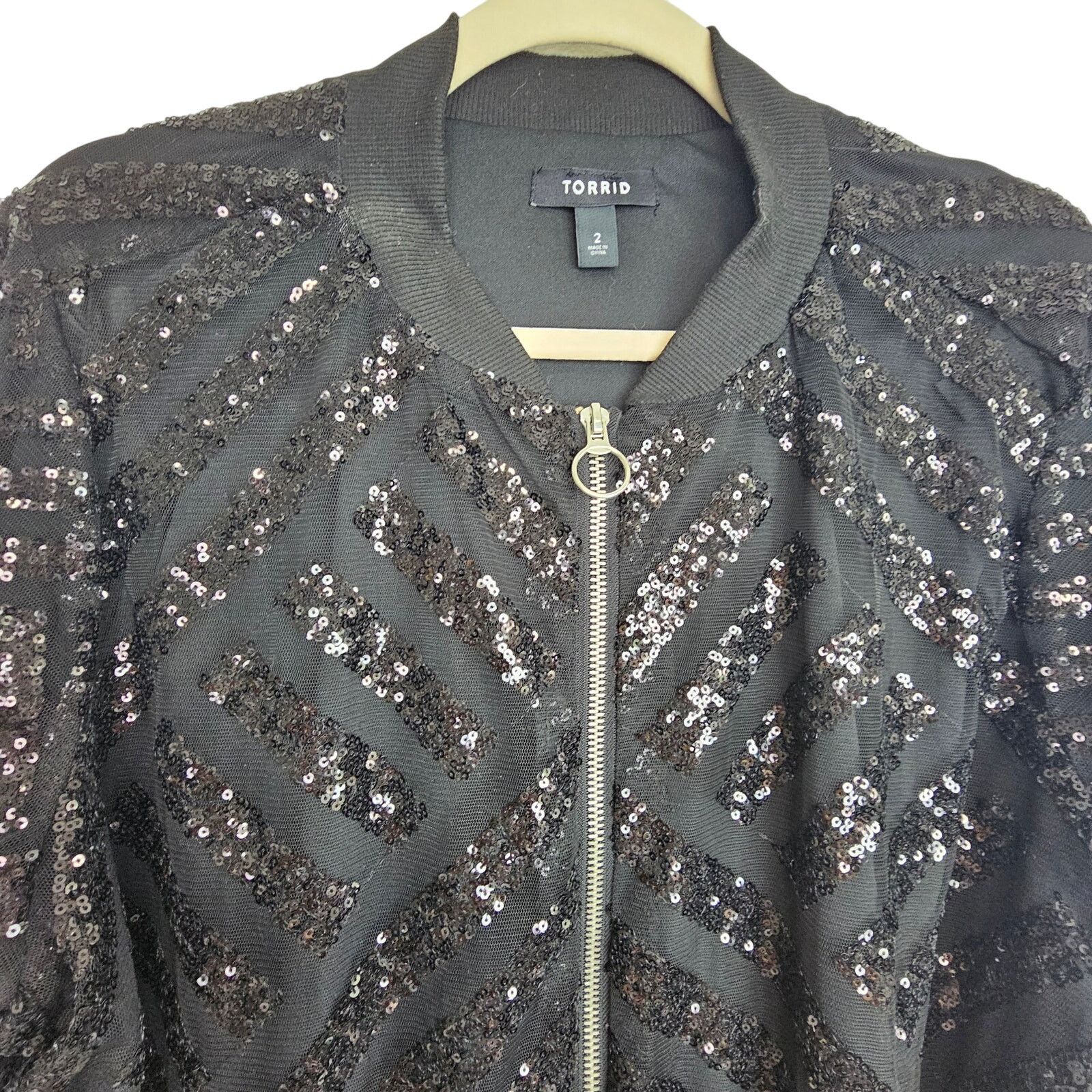 Corridor Torrid Jacket Women 1X Black Mesh Sequin Bomber Jacket Size XL / US 12-14 / IT 48-50 - 2 Thumbnail