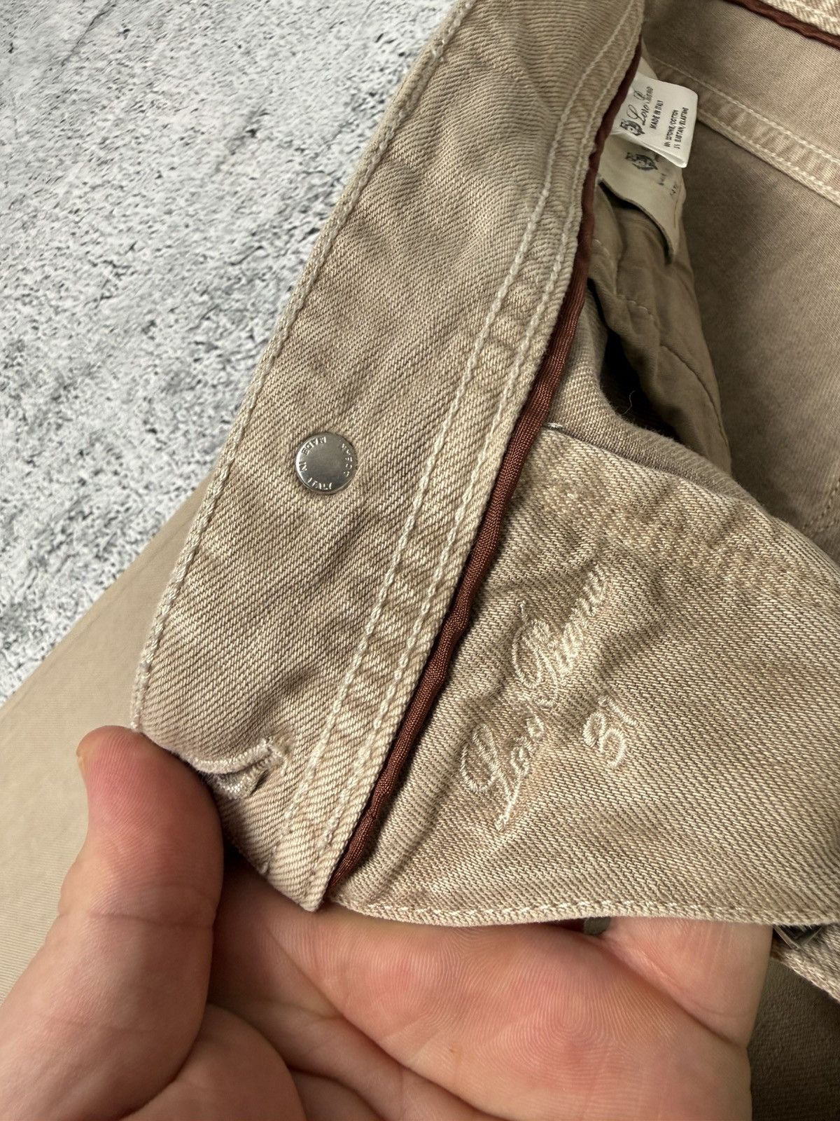 Loro Piana Loro Piana Beige Denim Chino Pants Metal Logo FAE8342 Jeans Size US 31 - 18 Thumbnail