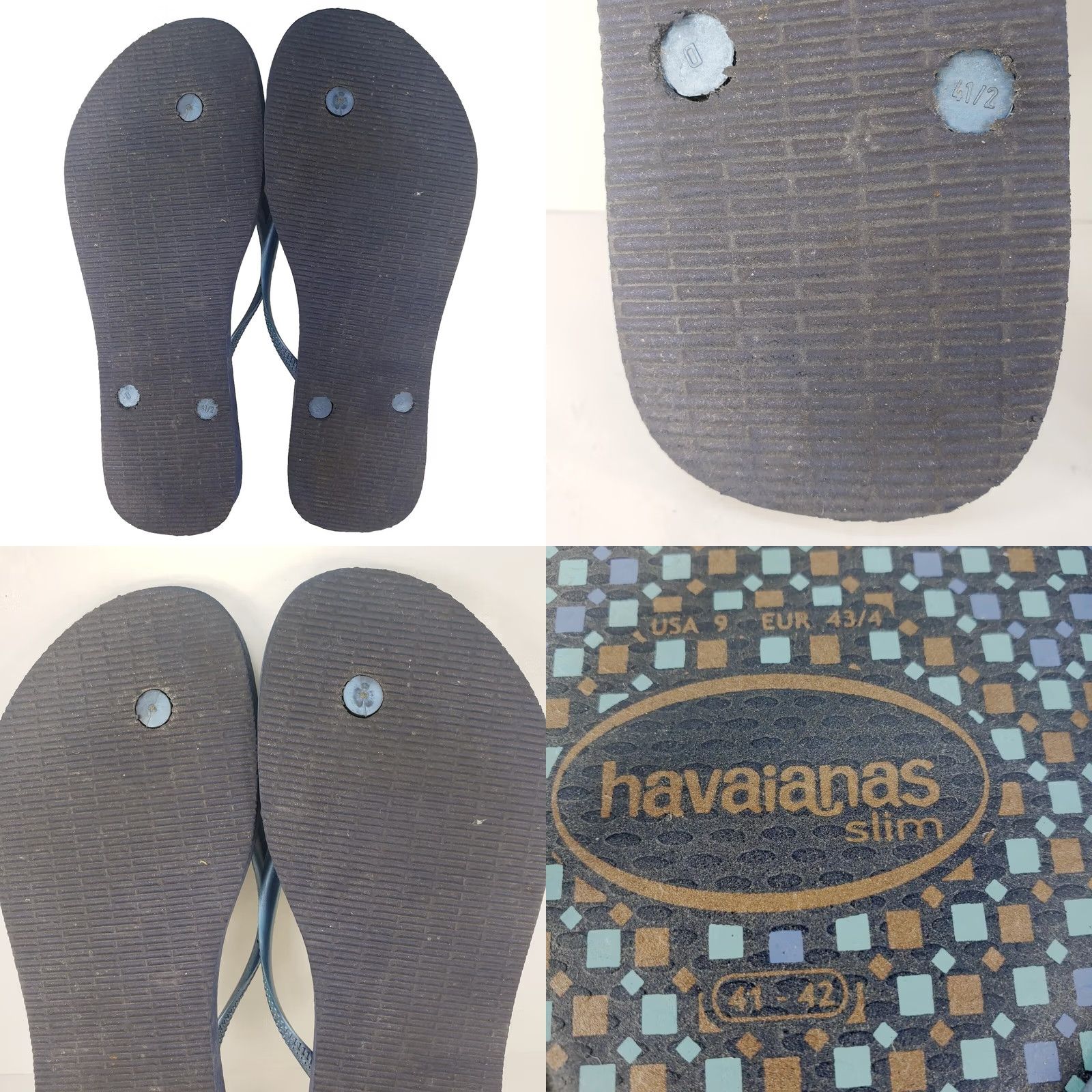 Vintage Havaianas Slim Crystal Sandal WOMEN'S Flip FLOP Thong Blue Grey Turquoise Sz. 9 Size US 9 / IT 39 - 8 Thumbnail