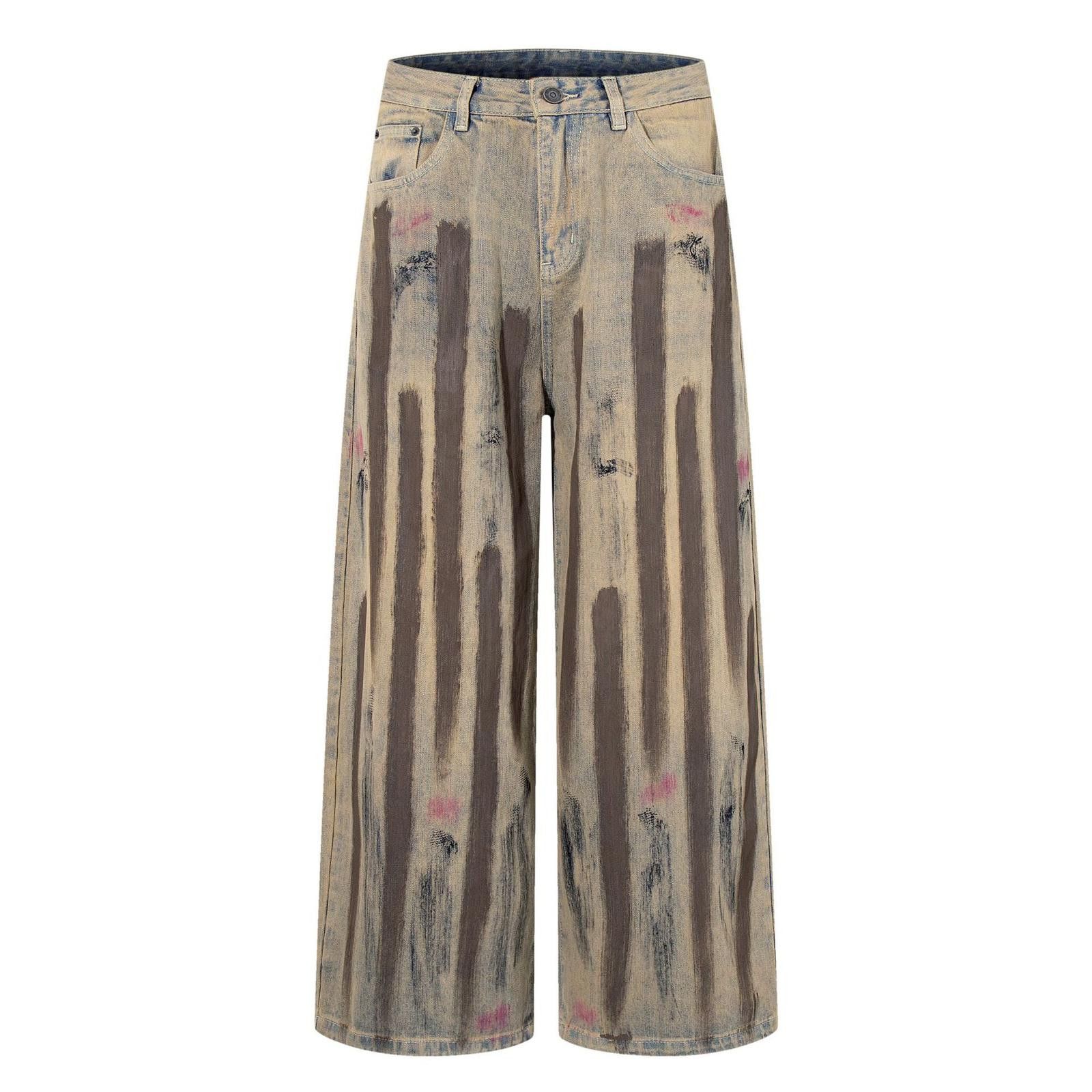 Vintage Brown Tie-Dye Wide Leg Jeans, Baggy Denim Pants Size 27" / US 4 / IT 40 - 6 Thumbnail