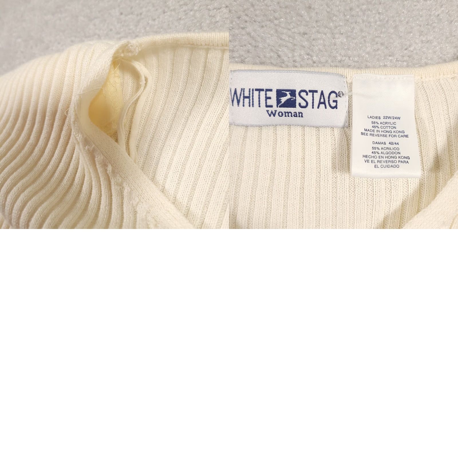 Vintage VINTAGE White Stag Ribbed Short Sleeve Top 22W Ivory Stretch Shoulder Pads Shirt Womens 22W Plus Vintage 80s 90s Classic Folk Bohemian Casual Workwear Size 3XL / US 20-22 - 8 Thumbnail