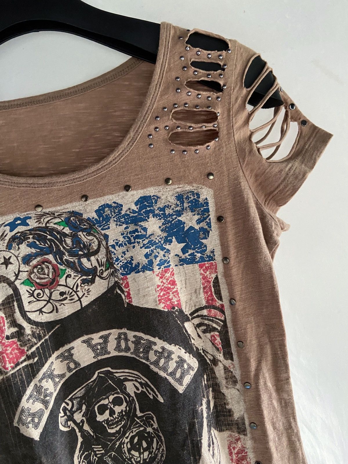 SEXY PUNK WOMAN DEVIL SKULL LET FREEDOM RIDE TEE