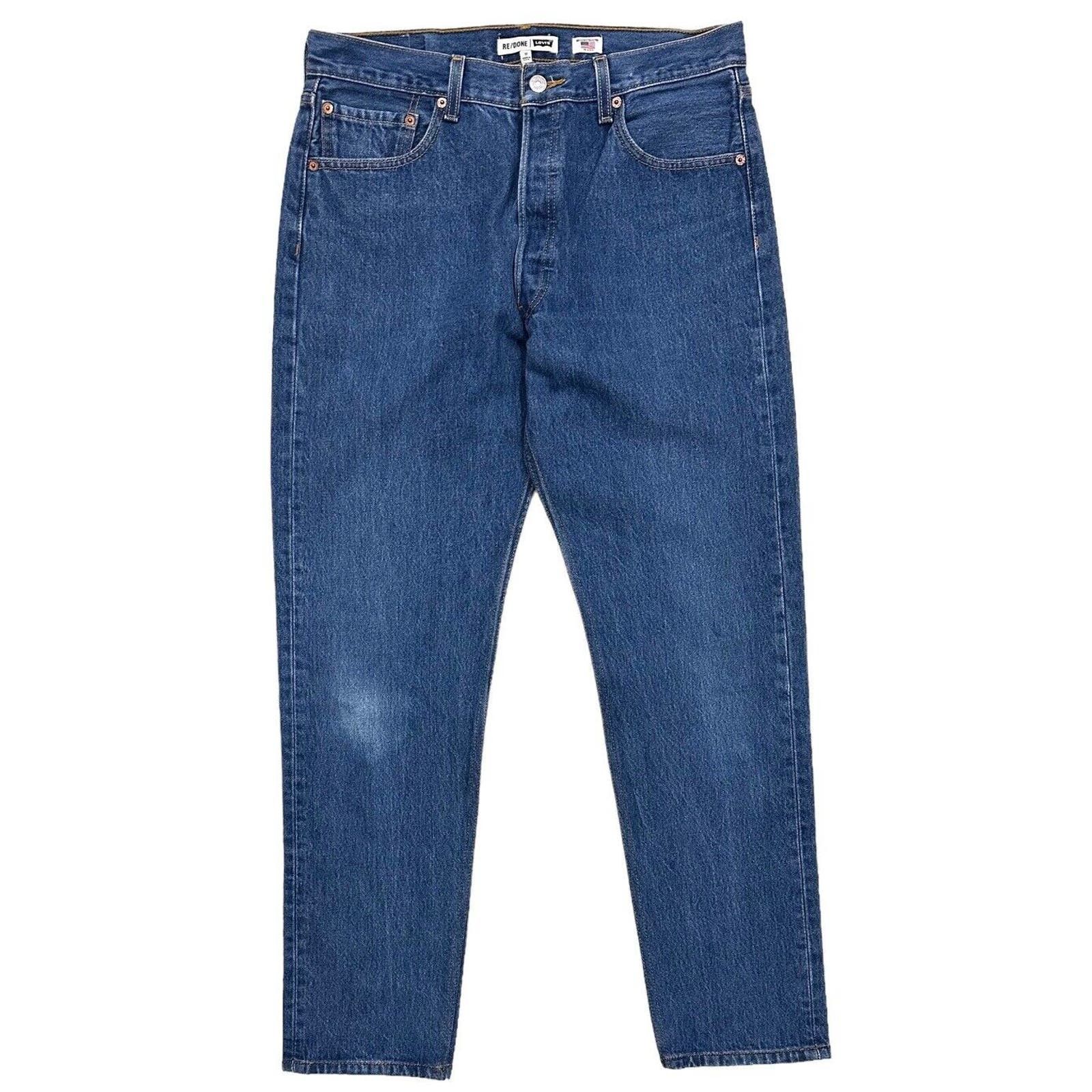 image of Re/done Men's X Levi's Straight Taper Indigo Denim Jeans in Blue (Size 32)