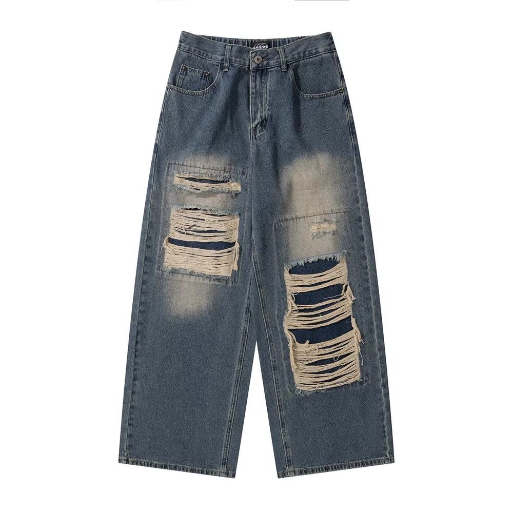Japanese Brand × Jean Men's washed distressed loose wide-leg ripped jeans Size US 32 / EU 48 - 1 Thumbnail