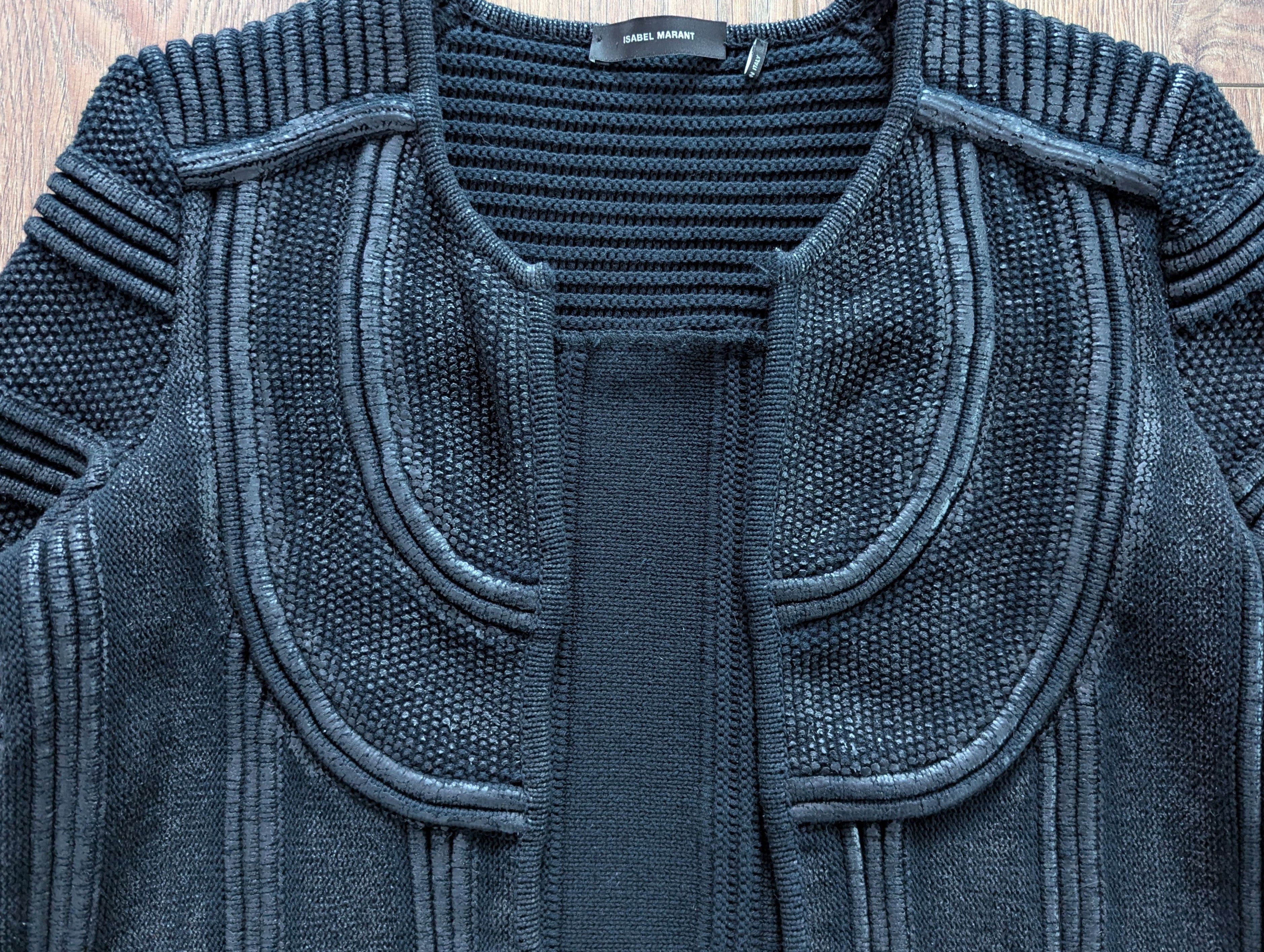 Isabel Marant ISABEL MARANT Black Textured Coated Cotton Knit Cardigan Size M / US 6-8 / IT 42-44 - 5 Thumbnail