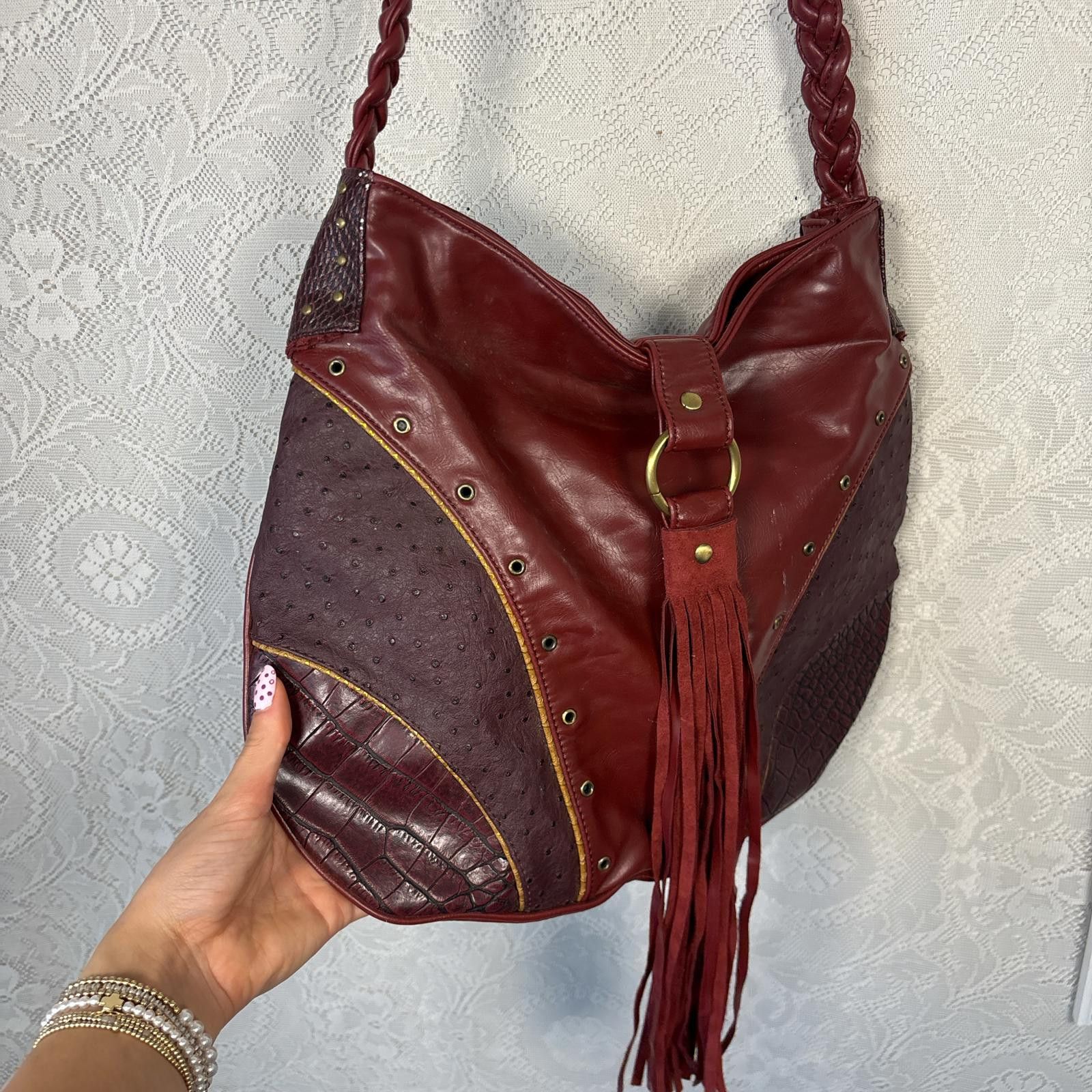 Other vintage red leather textured purse with tassels Size ONE SIZE - 3 Thumbnail