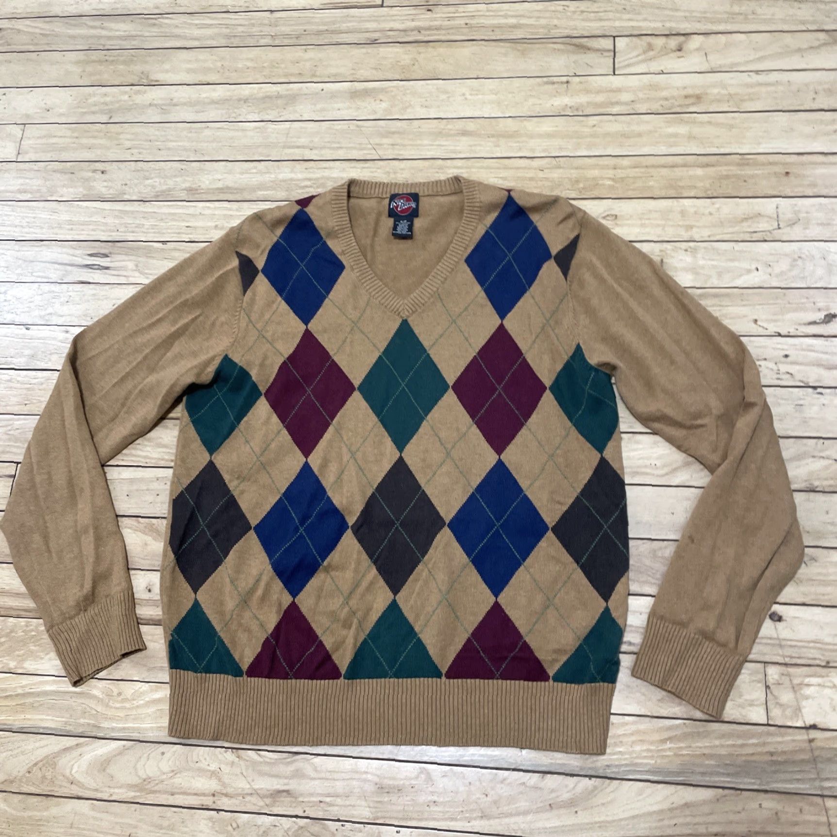 Vintage VINTAGE Nick Danger Sweater Men S Argyle/Diamond 90s Cosby Tan Green Blue Red Academia Size US S / EU 44-46 / 1 - 3 Thumbnail