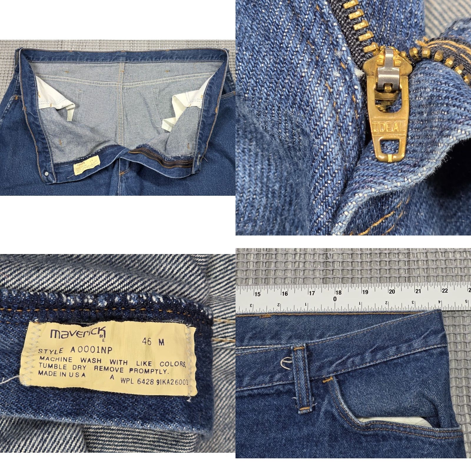 Denime Vtg 80s Maverick Blue Denim Jeans Mens 44x30 USA Made Dark Wash 5-Pocket Design Regular Straight Jeans Mens Size US 44 / EU 60 - 8 Thumbnail