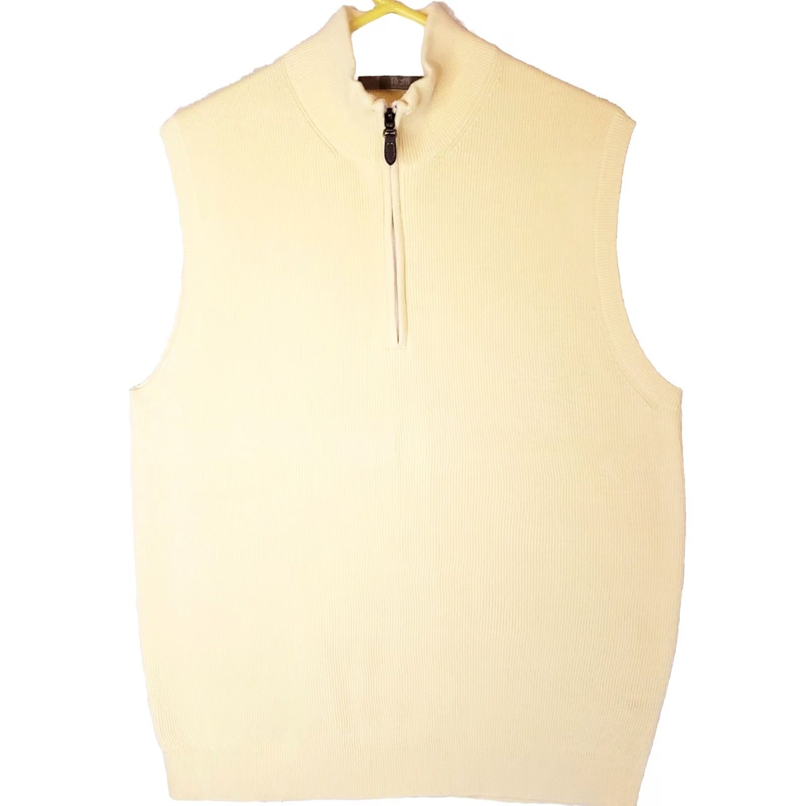Vintage Raffi Sweater Mens L Yellow Zip Ribbed Knit Cotton Vest Mock Neck Leather Size US L / EU 52-54 / 3 - 2 Thumbnail