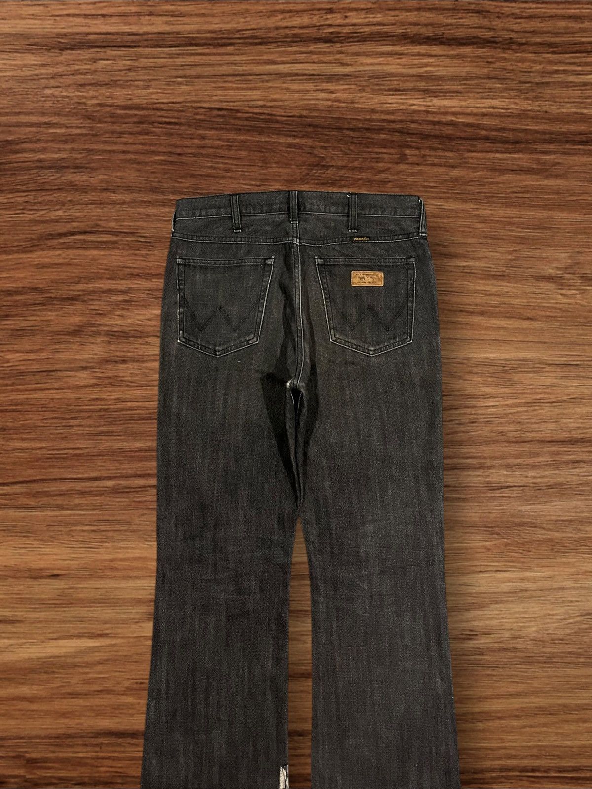 Tornado Mart Vintage Wrangler Black Washed Frayed Leg Flare Jeans Size US 33 - 6 Thumbnail
