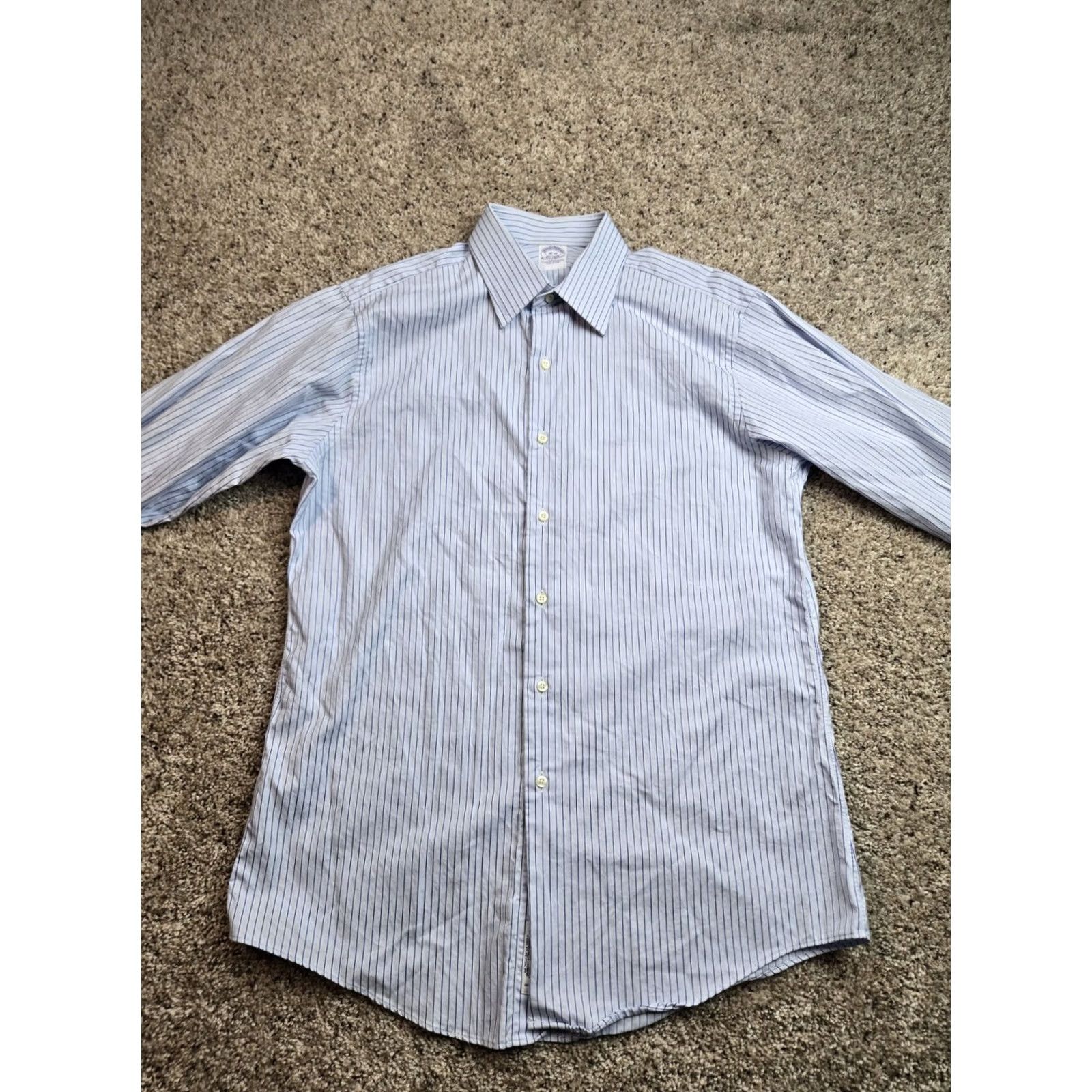 Brooks Brothers VINTAGE Brooks Brothers Dress Shirt 16-35 Egyptian Cotton Blue Striped 34/35 Long Sleeve Button-Down Collar Mens Shirts Size 42R - 4 Thumbnail