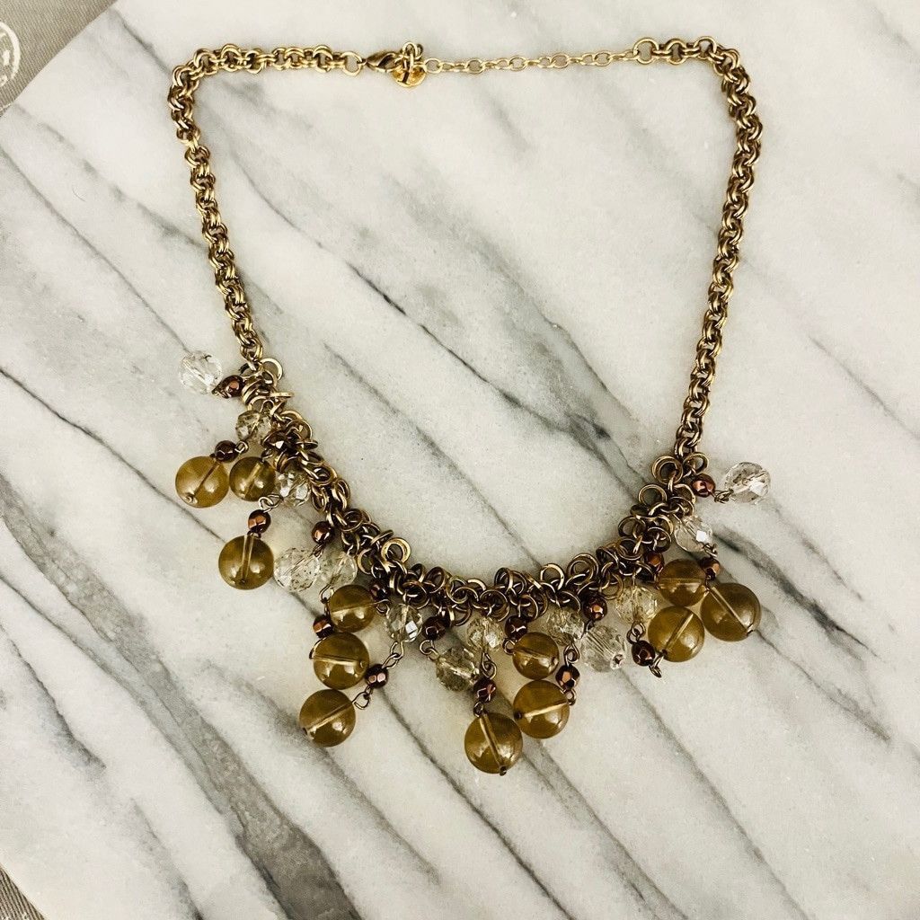 Talbots Talbots Glass Beaded Necklace Smoky Gray Clearly Beads Gold Size ONE SIZE - 1 Thumbnail