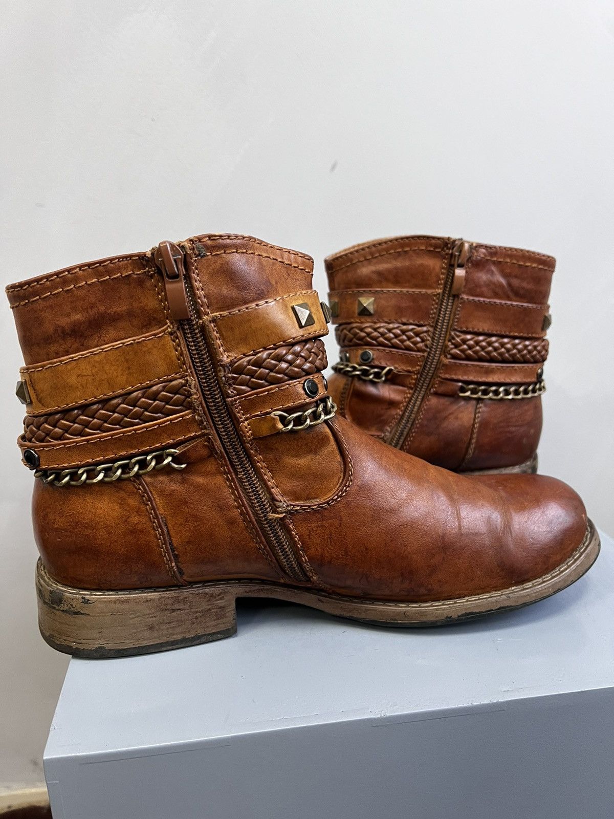 Vintage Cowboy GUIDI STYLE CHAIN boots Distressed Leather Size US 7.5 / EU 40-41 - 5 Thumbnail