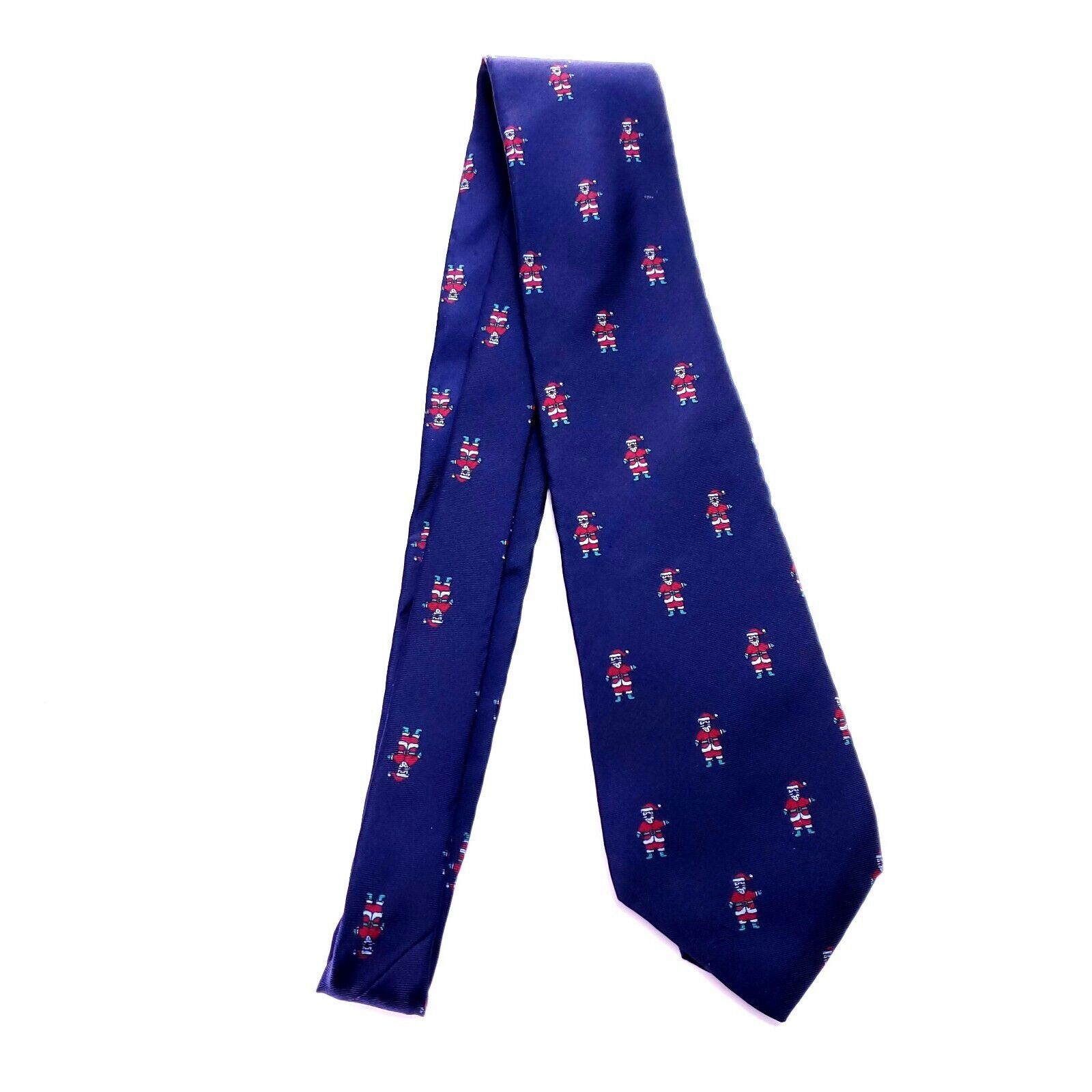 Lord & Taylor Lord & Taylor Silk Tie Blue Woven Santa Christmas Short Size ONE SIZE - 7 Thumbnail