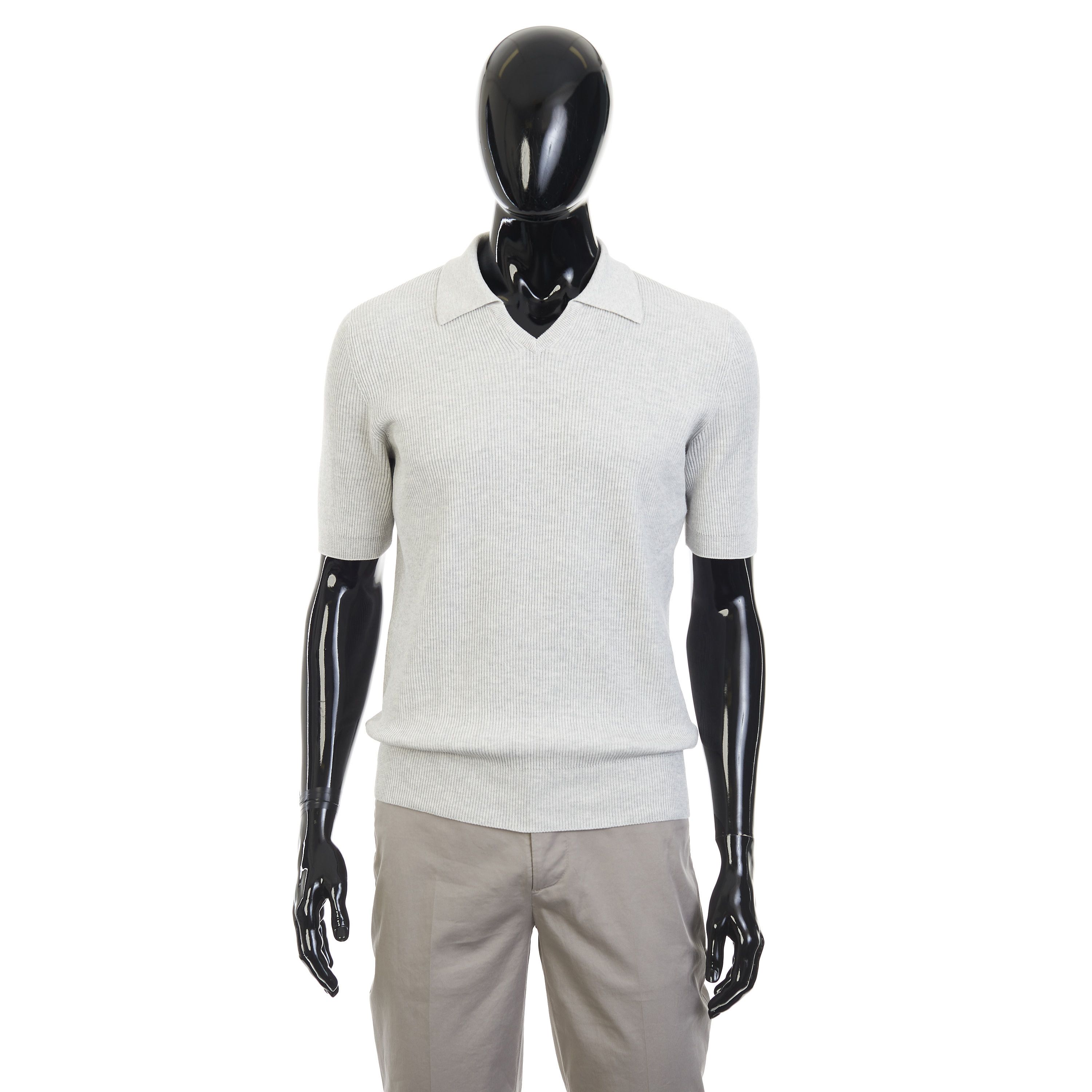 Brunello Cucinelli Gray Cotton English Rib Knit Polo Size US XXL / EU 58 / 5 - 1 Thumbnail