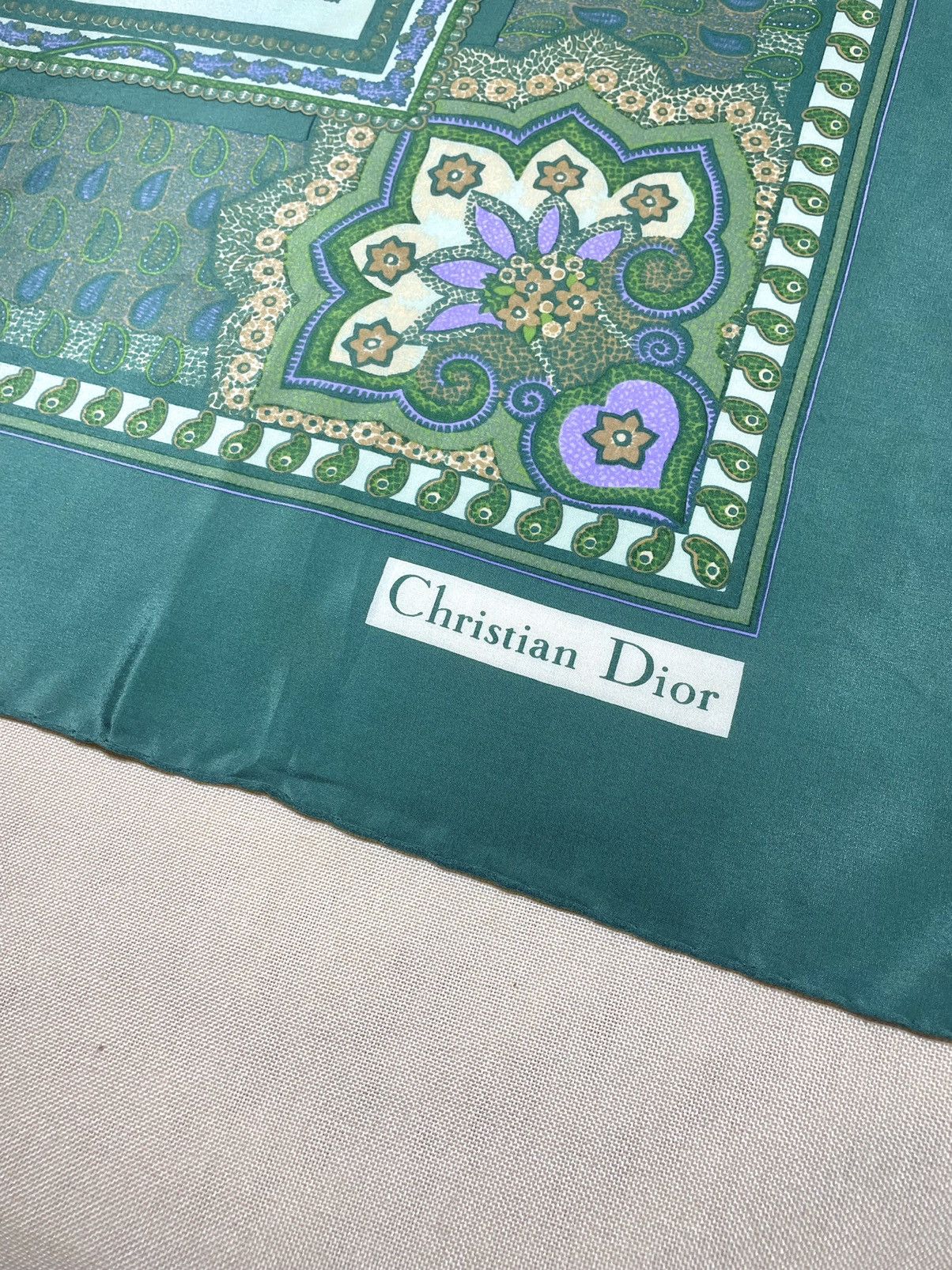SikSilk × Vintage Christian Dior paisley floral green scarf Size ONE SIZE - 2 Thumbnail