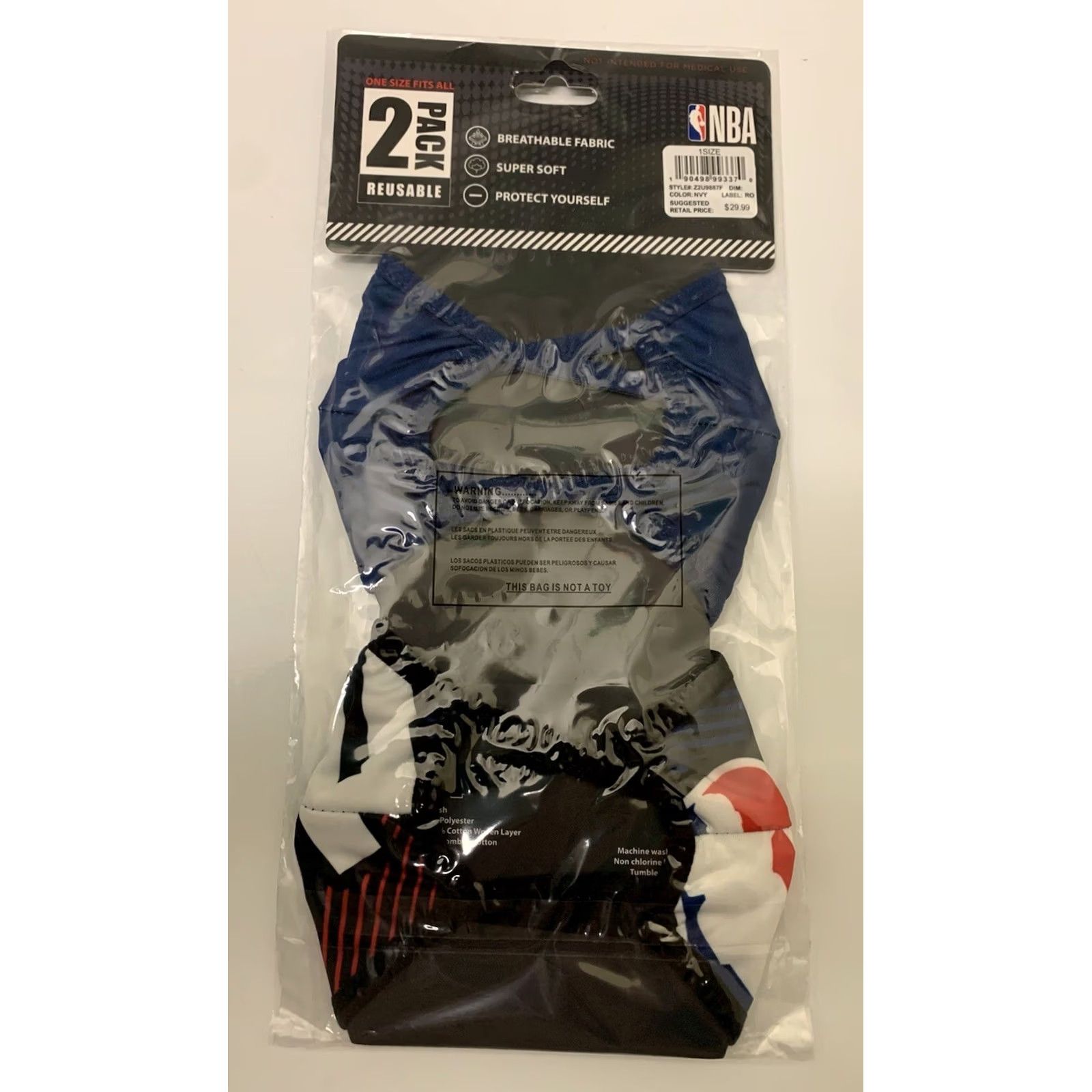 Vintage New Official NBA Face Coverings 2 Pack Face Mask NBA MSRP 0 Face Masks New with Tags Mens Womens Boys Girls Size ONE SIZE - 3 Thumbnail