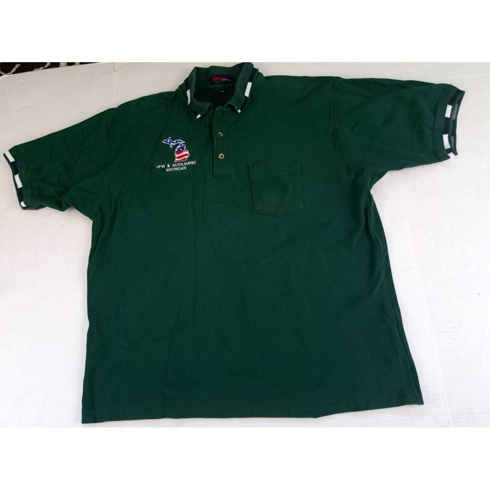 Vintage VINTAGE VFW & Auxilliaries Michigan 1/4 Button Polo Golf Shirt USA King Louie XL Green Short Sleeve Embroidered Button-Up Unisex Adults Mens Womens Size US XL / EU 56 / 4 - 5 Thumbnail
