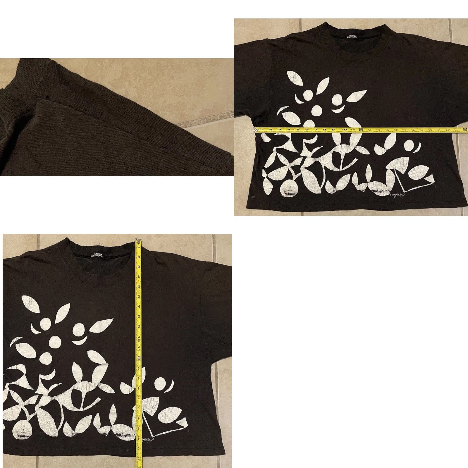 Thrasher VINTAGE 90s Flower Abstract Art Thrashed Faded Distress Boxy Cropped Shirt Grunge 80s - Single Stitch T-Shirt Women One Size Black Size ONE SIZE - 10 Thumbnail
