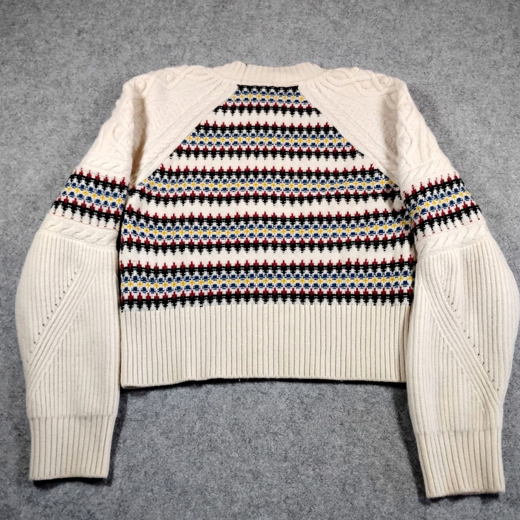 Veronica Beard Veronica Beard Ivory Fair Isle Cable Knit Cropped Sweater L Size L / US 10 / IT 46 - 7 Thumbnail