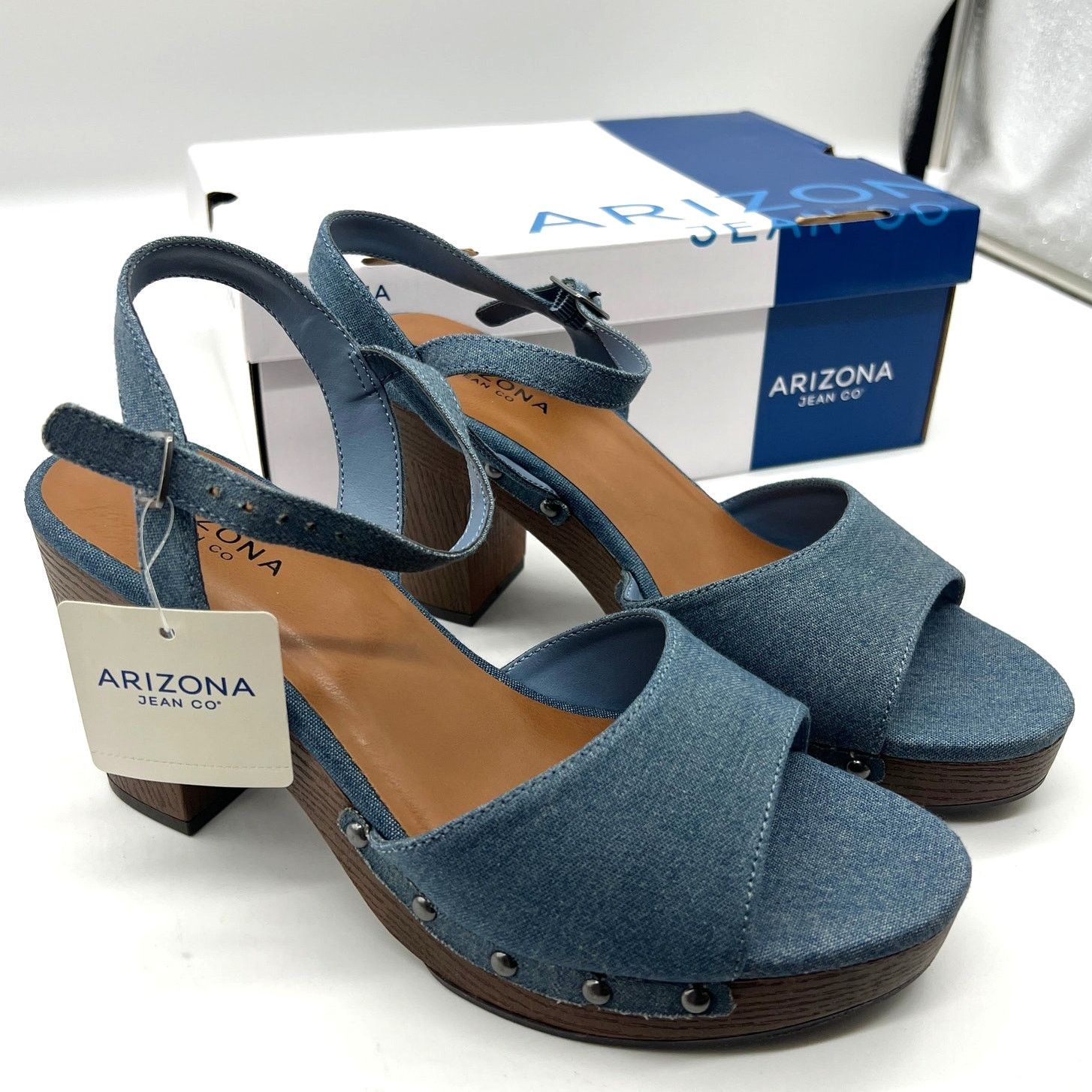 Other Arizona Jean Co Womens Heather Heeled Sandals Blue Deni Size US 9.5 / IT 39.5 - 1 Thumbnail