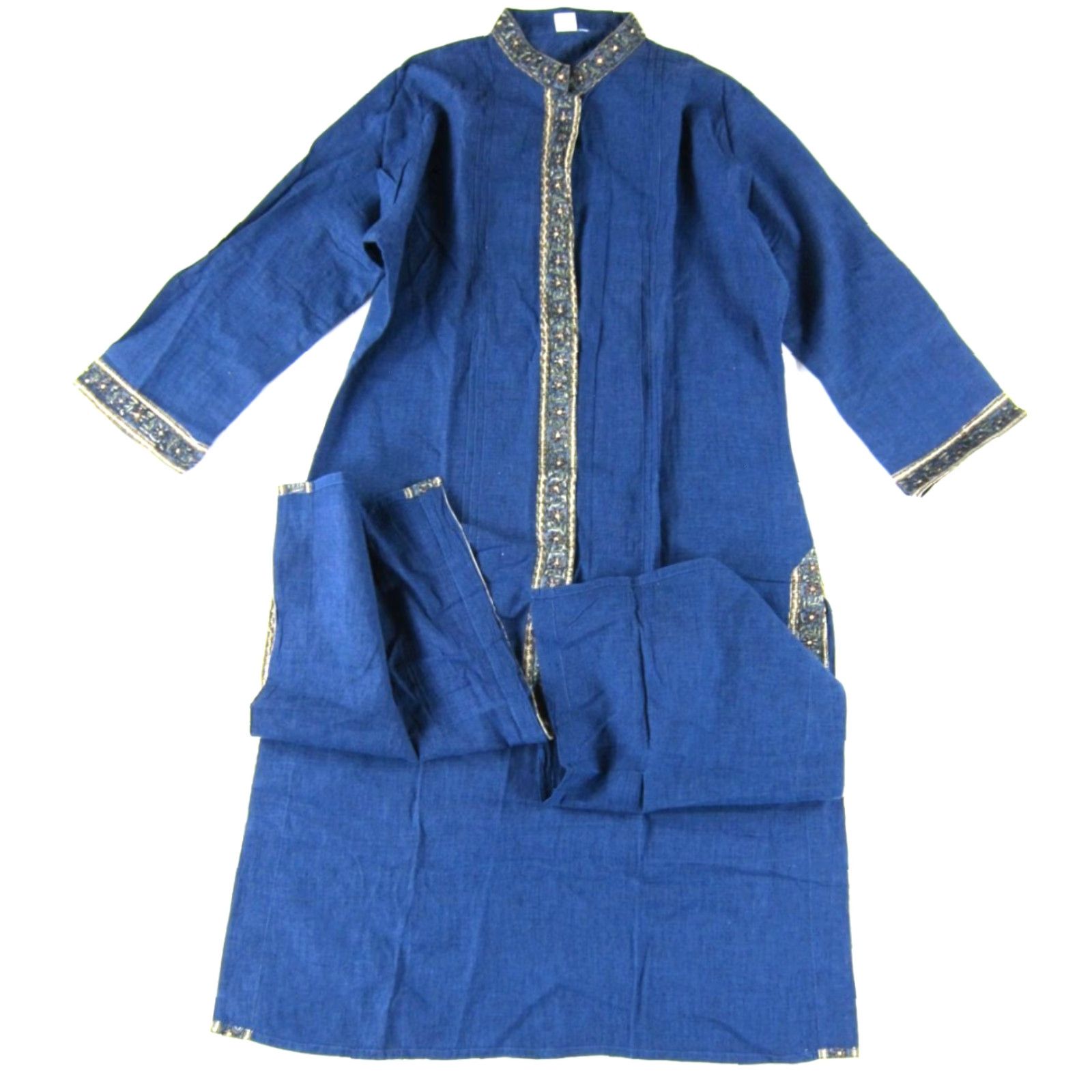 Vintage VINTAGE Kilol Shirt Women M Blue 100% Cotton Tunic Kurta Dress Midi Kaftan Floral Button Up Henley 3/4 Sleeve Fall Spring Summer Winter Fashion Women Size M / US 6-8 / IT 42-44 - 5 Thumbnail