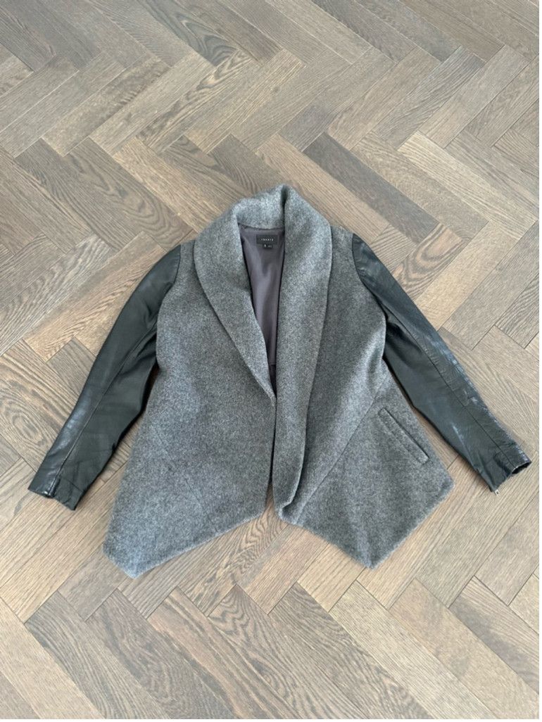 Theory Theory Wool Blend Jacket Size M Gray with Leather Sleeves Size L / US 10 / IT 46 - 1 Thumbnail