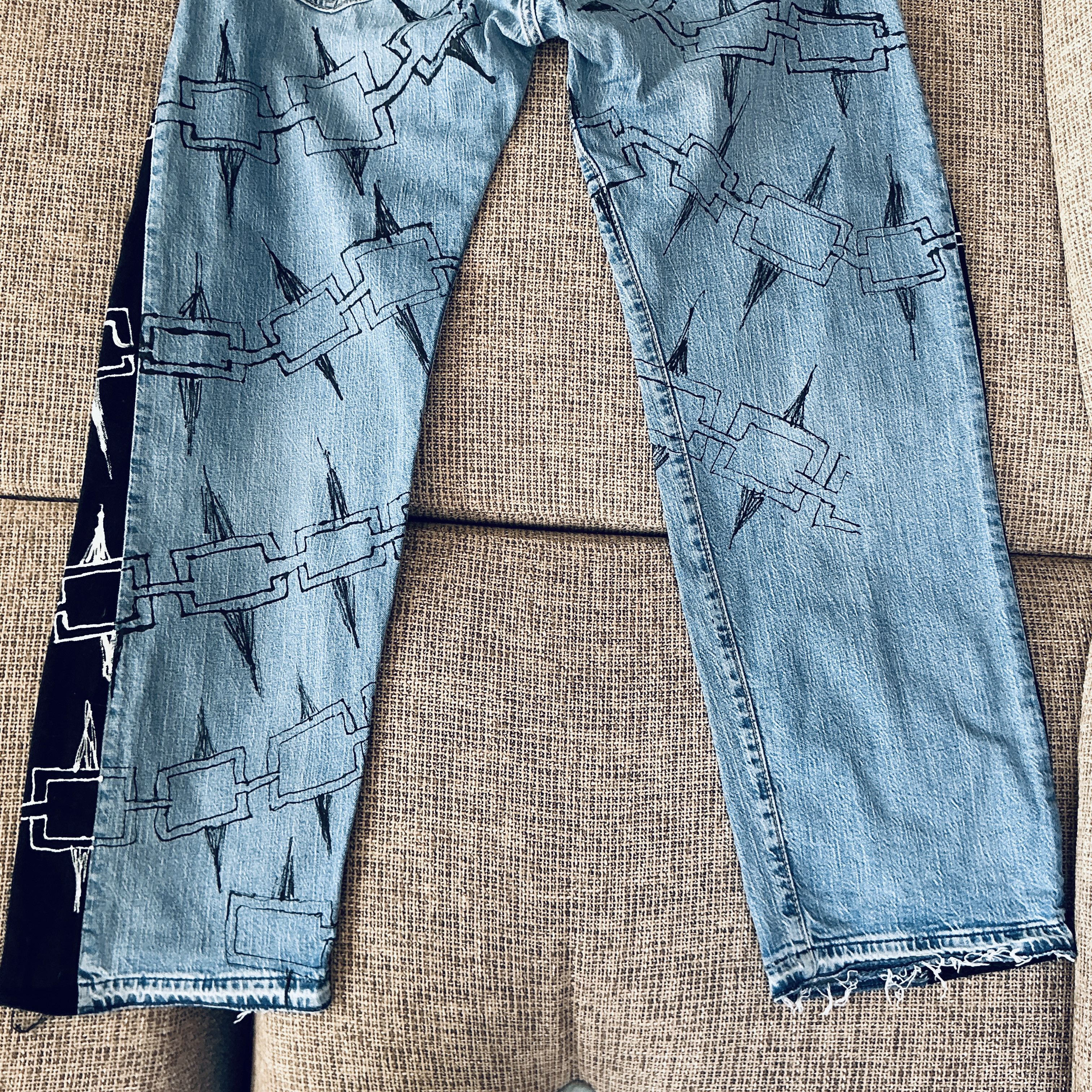 Other 1/1 Custom Hand-Modified Graphic Jeans Black Panel Size L Size US 33 - 7 Thumbnail