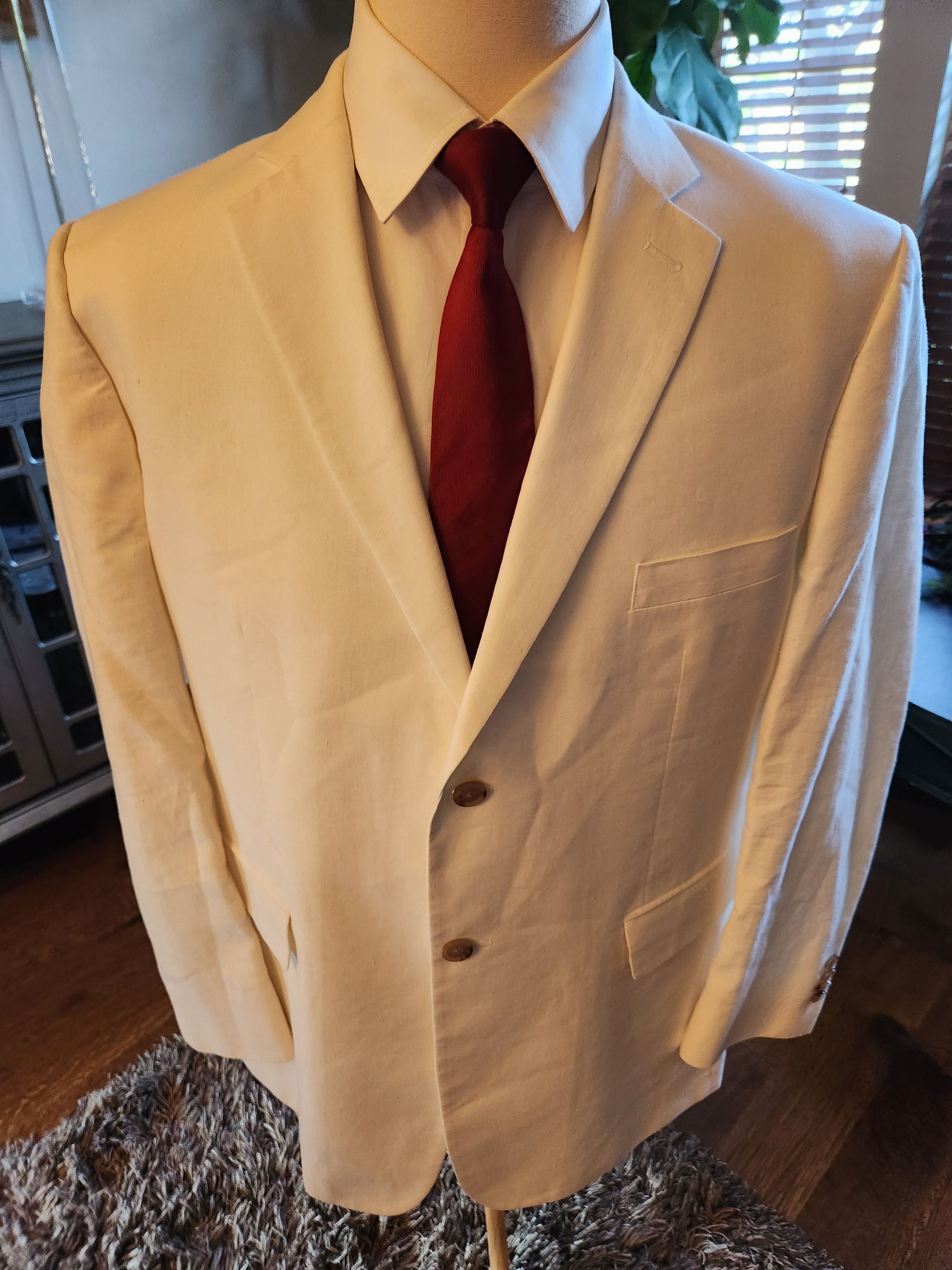 Nordstrom Men's 100% Linen White 2 Button Blazer Size 46R - 1 Thumbnail