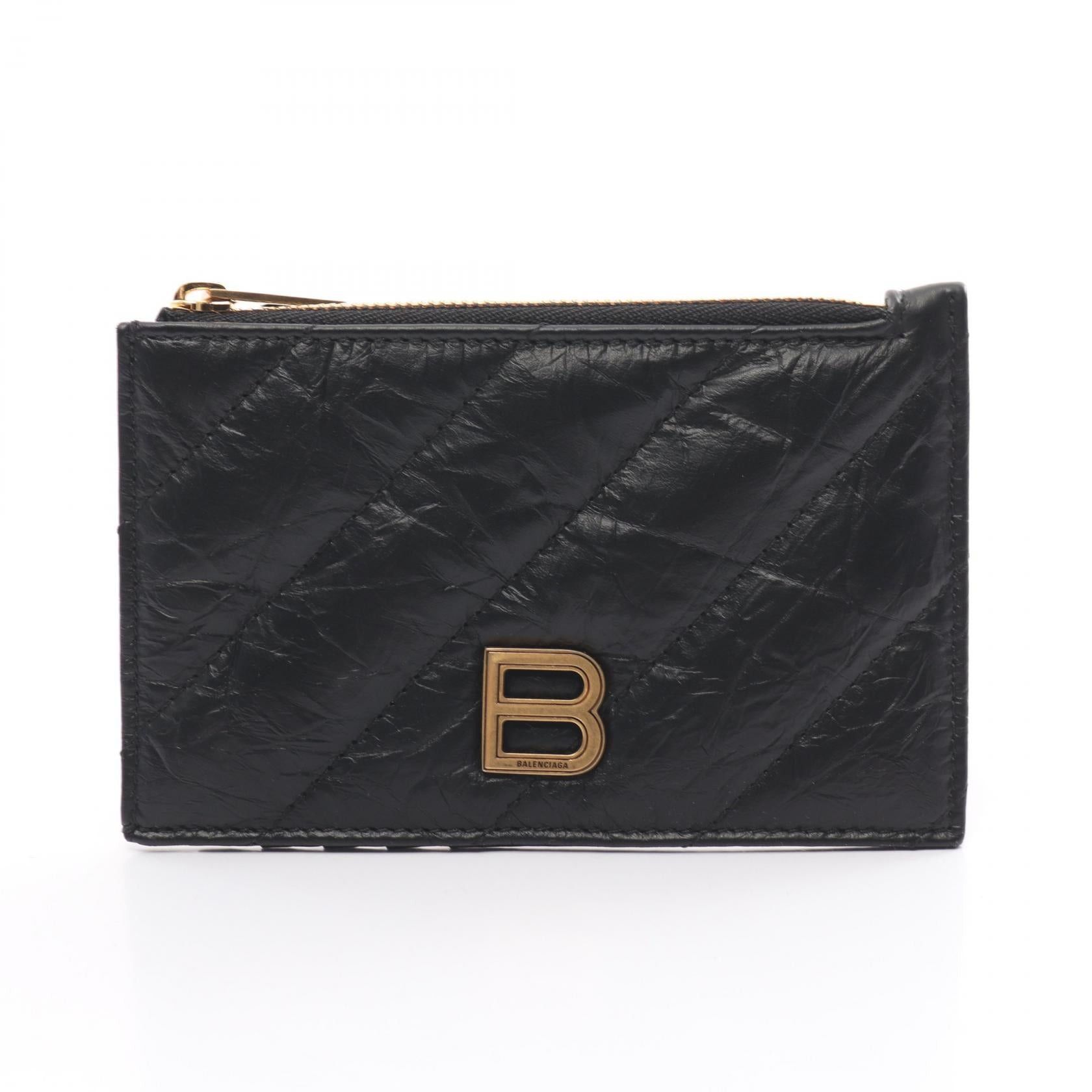 Balenciaga Balenciaga Crush Card Case Leather Black Size ONE SIZE - 1 Thumbnail