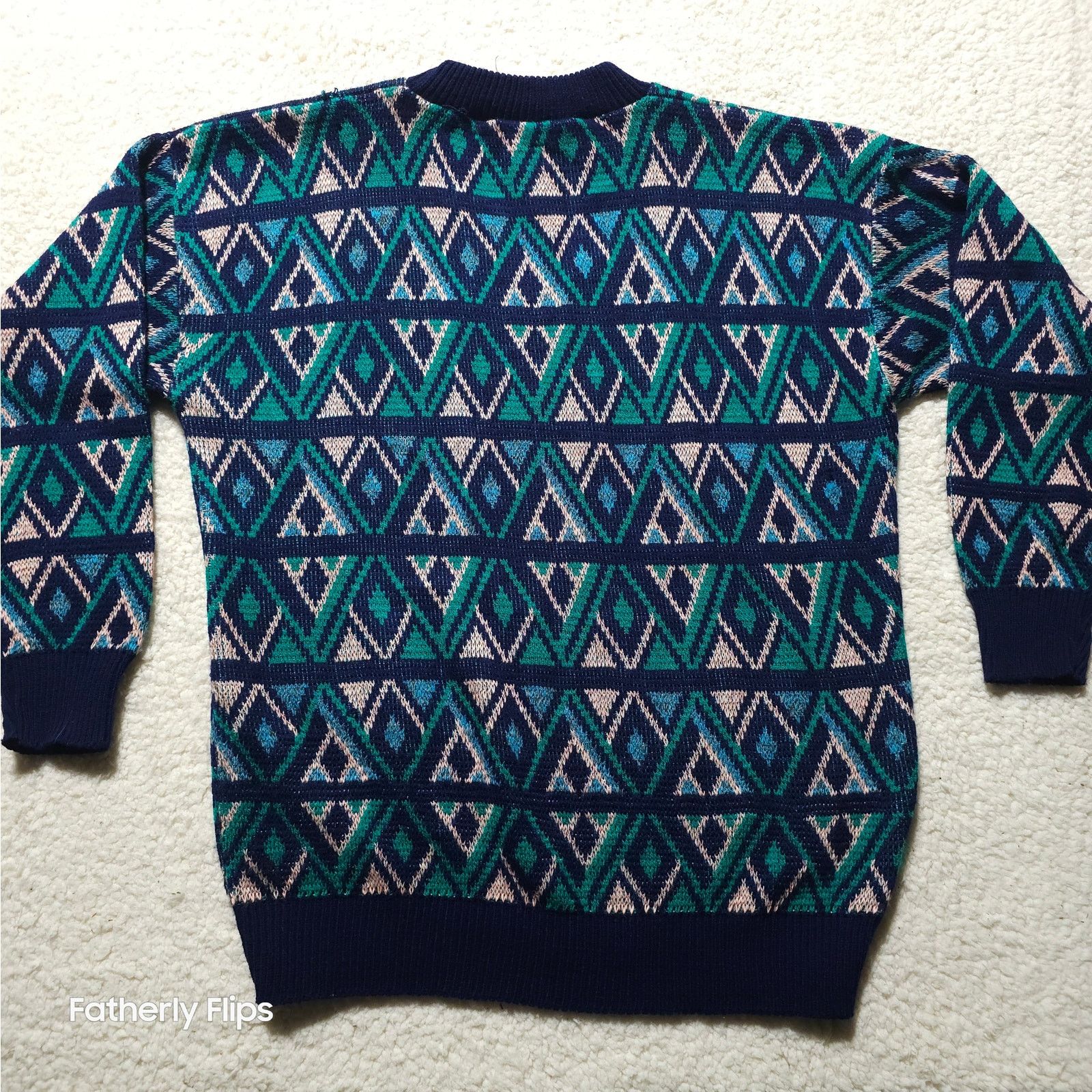 Other VTG 90s Geometric Abstract Knit Sweater Blue Green L coogi Size US L / EU 52-54 / 3 - 8 Thumbnail