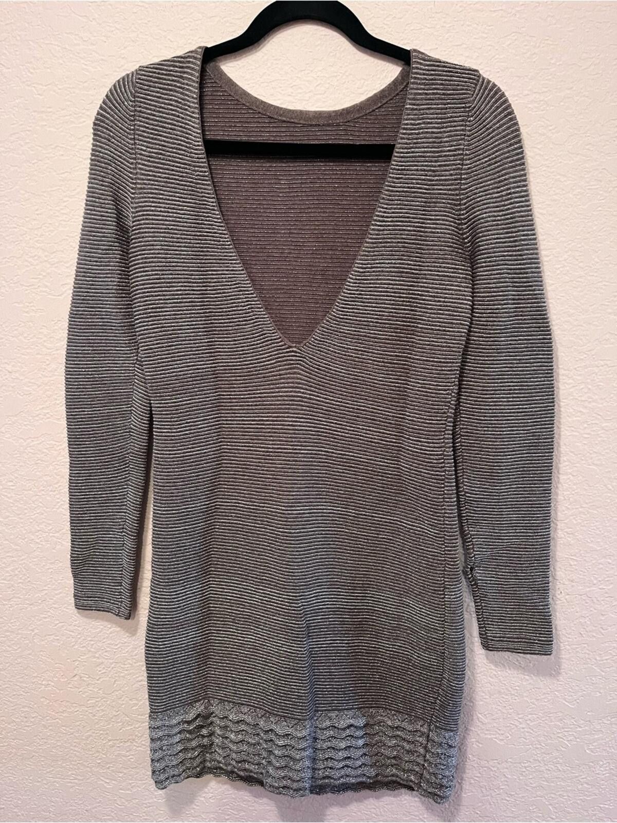 Club Monaco Moda Gray Ribbed Long-Sleeve Knit Dress Size S / US 4 / IT 40 - 3 Thumbnail