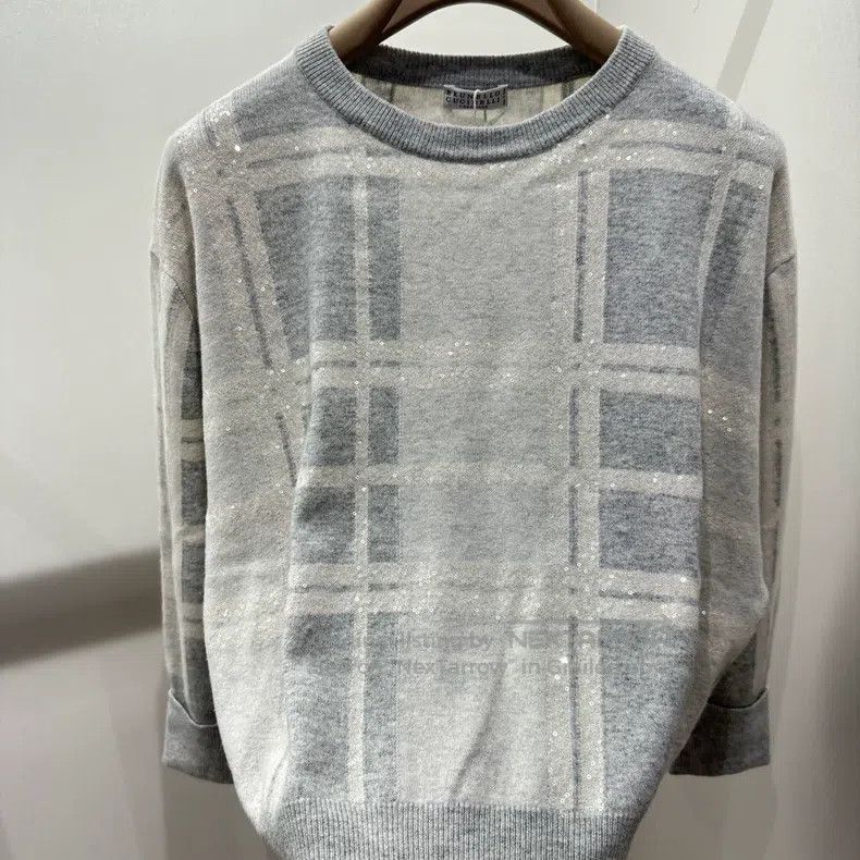 Brunello Cucinelli Brunello Cucinelli Glitter Plaid Wool and Cashmere Sweater Size M / US 6-8 / IT 42-44 - 6 Thumbnail