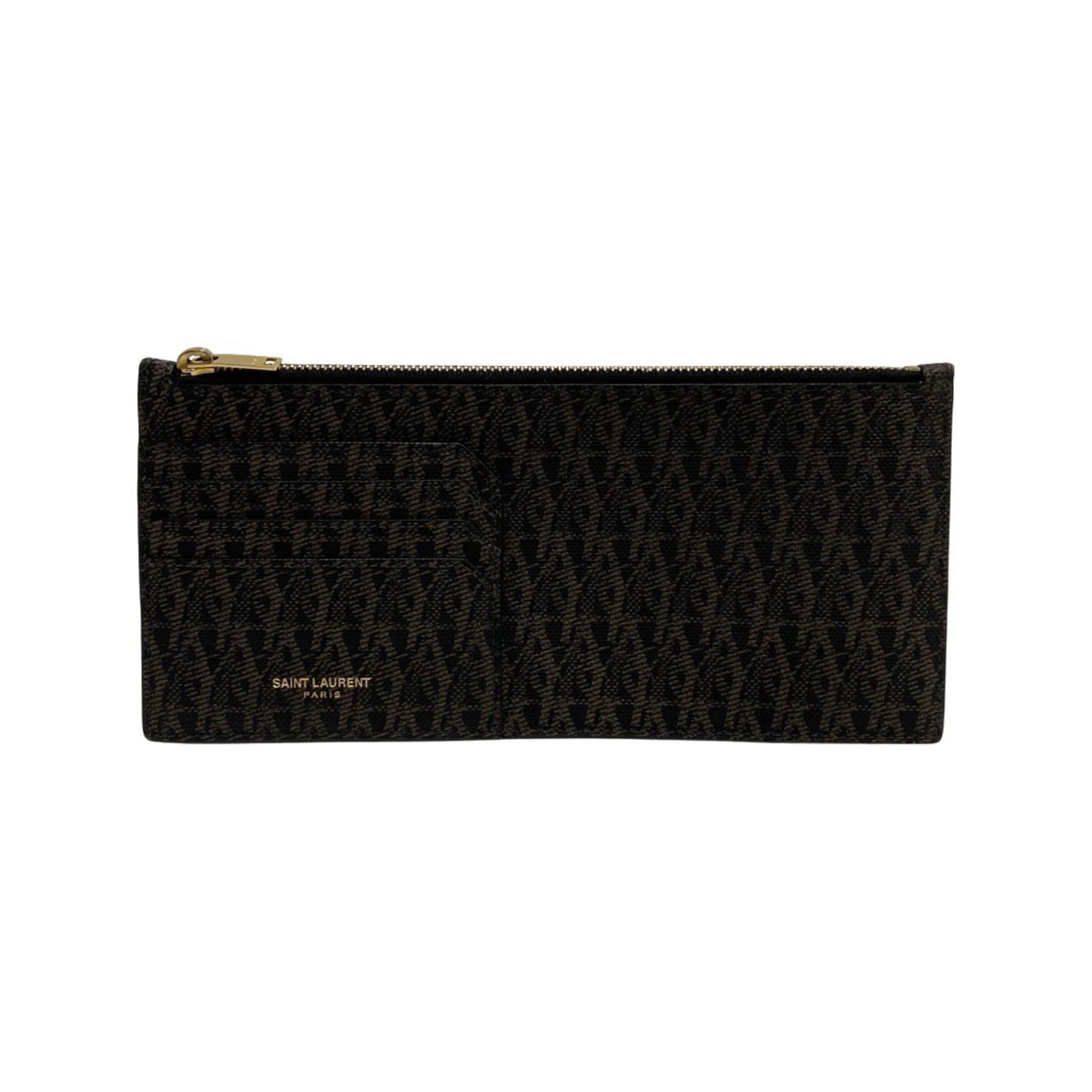 image of YVES Saint Laurent Paris Saint Laurent Paris Logo All Over Pattern Leather Genuine Long Wallet Card