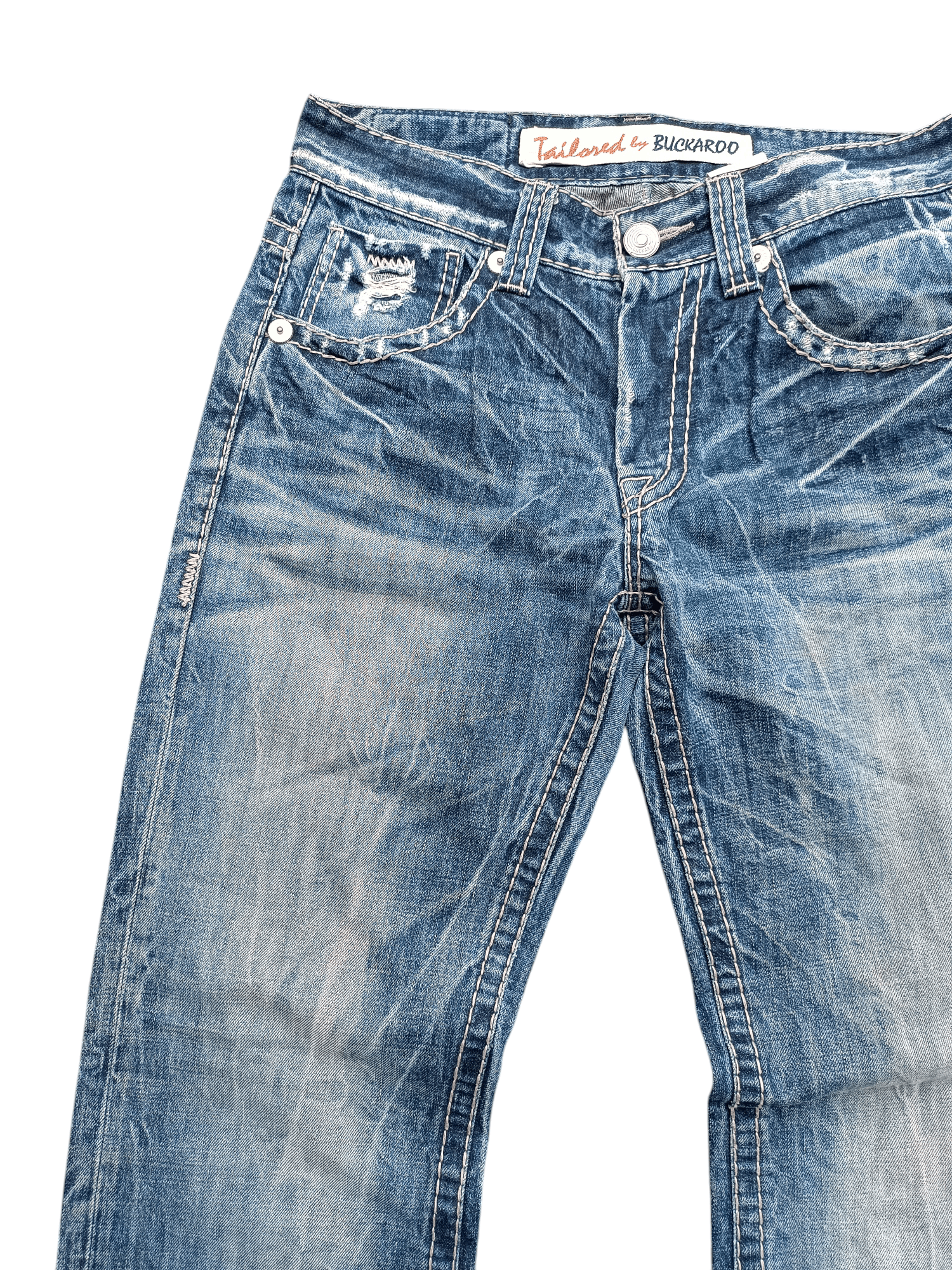 Japanese Brand Buckaroo Whiskers Faded Distressed Flared Jeans Size US 31 - 10 Thumbnail