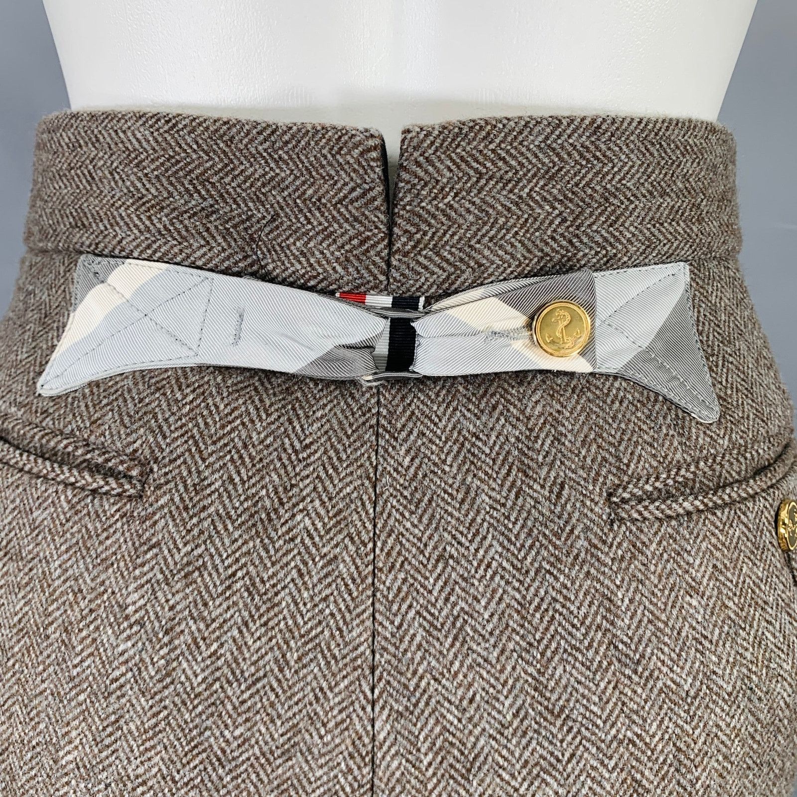 Thom Browne Size 2 Brown Olive Wool Herringbone Flat Front Dress Pants Size 26" / US 2 / IT 38 - 4 Thumbnail