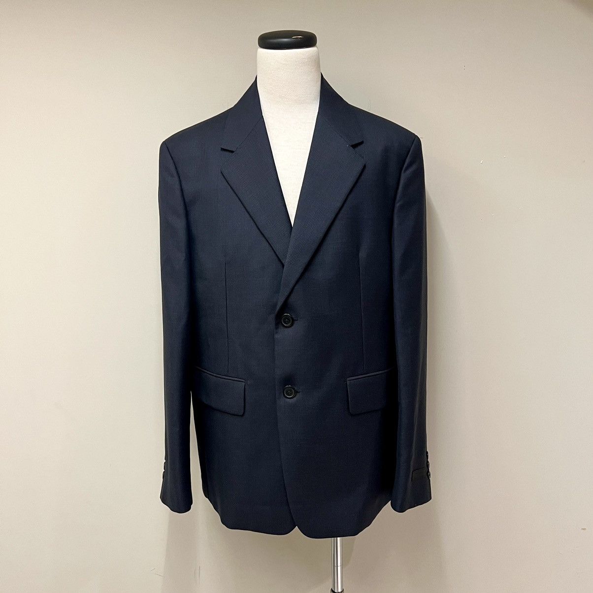 image of Prada Ss22 Single-Breasted Navy Check Blazer, Men's (Size 50R)