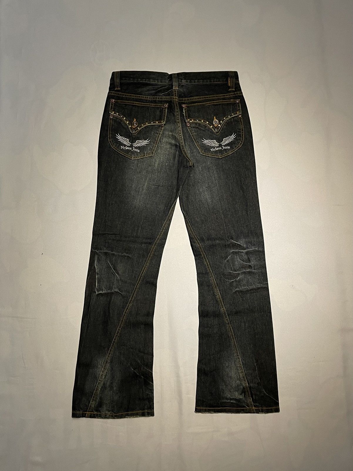 Japanese Brand × Vintage Vintage Nylaus Distressed Denim Lightning Flare Jeans Size US 30 / EU 46 - 1 Thumbnail
