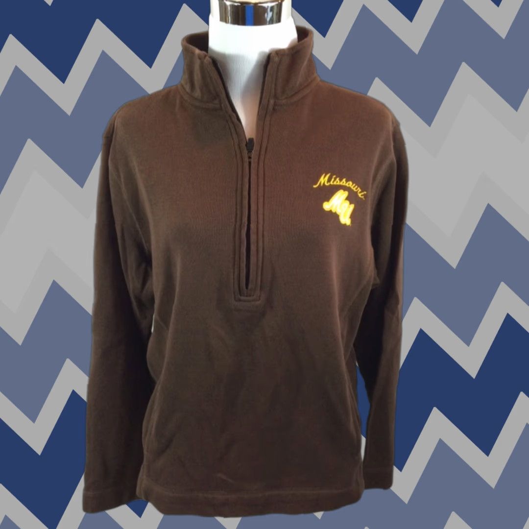 Vintage Missouri MU 1/2 Zip Long Sleeve Jacket Heavy - Pockets Sz L - Brown EUC Size L / US 10 / IT 46 - 1 Thumbnail