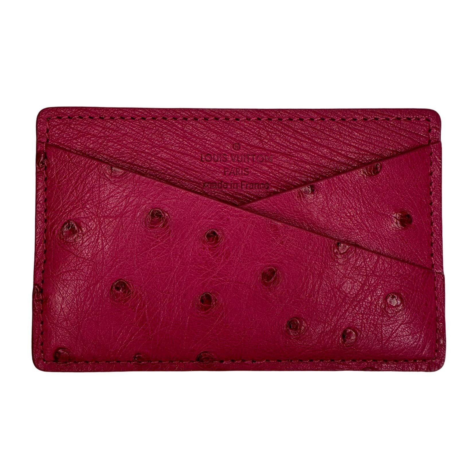 image of Louis Vuitton Ostrich Cardholder Magenta Card Case Wallet Lv in Red, Women's