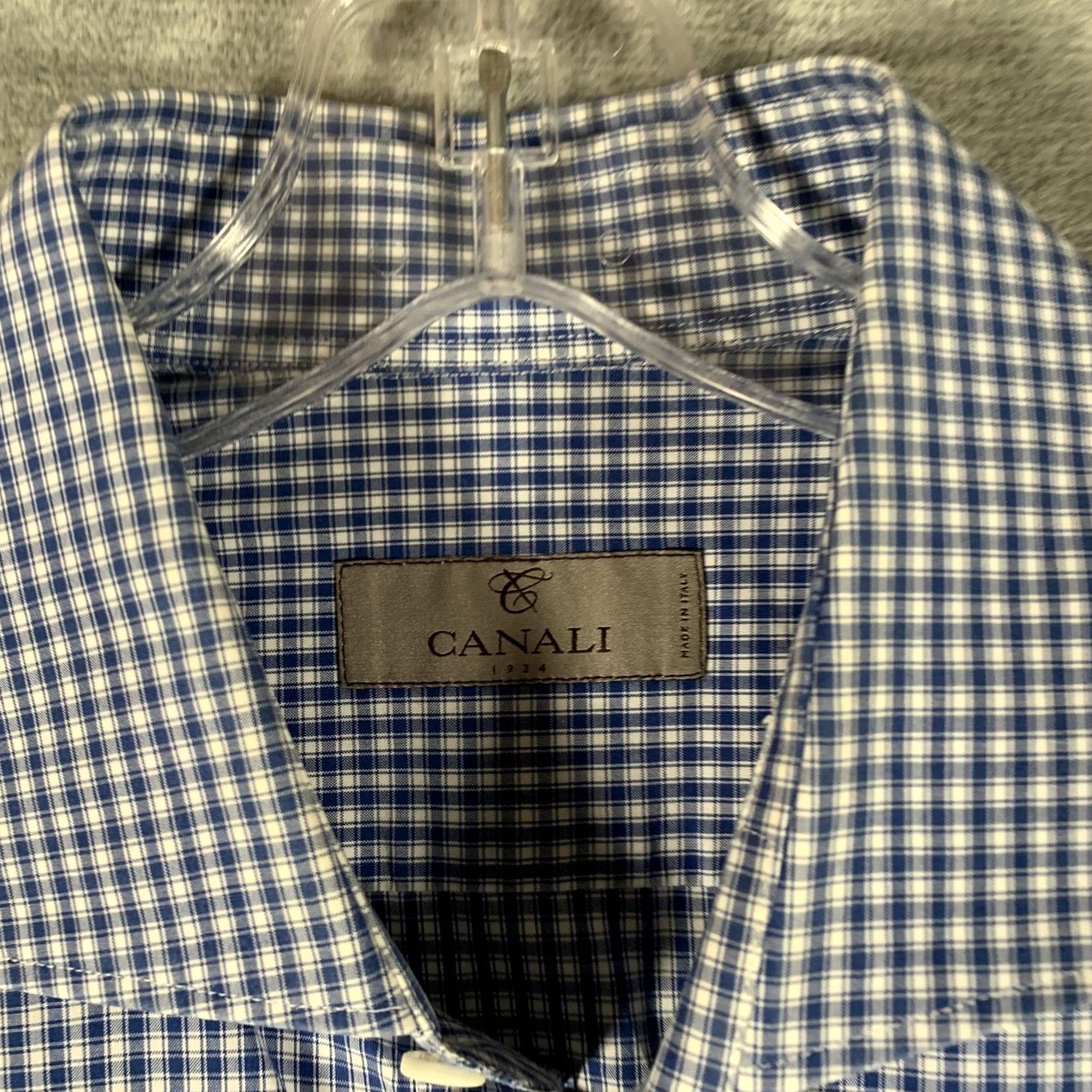 Canali Canali Dress Shirt Mens 16 Blue Gingham Long Sleeve Made In Italy Size 42R - 5 Thumbnail