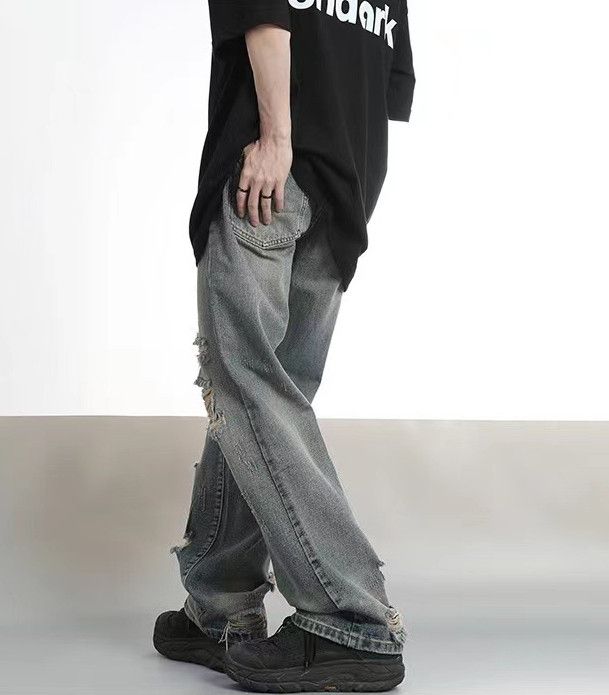 Japanese Brand Distressed men's hip-hop loose straight washed ripped jeans Size US 32 / EU 48 - 4 Thumbnail