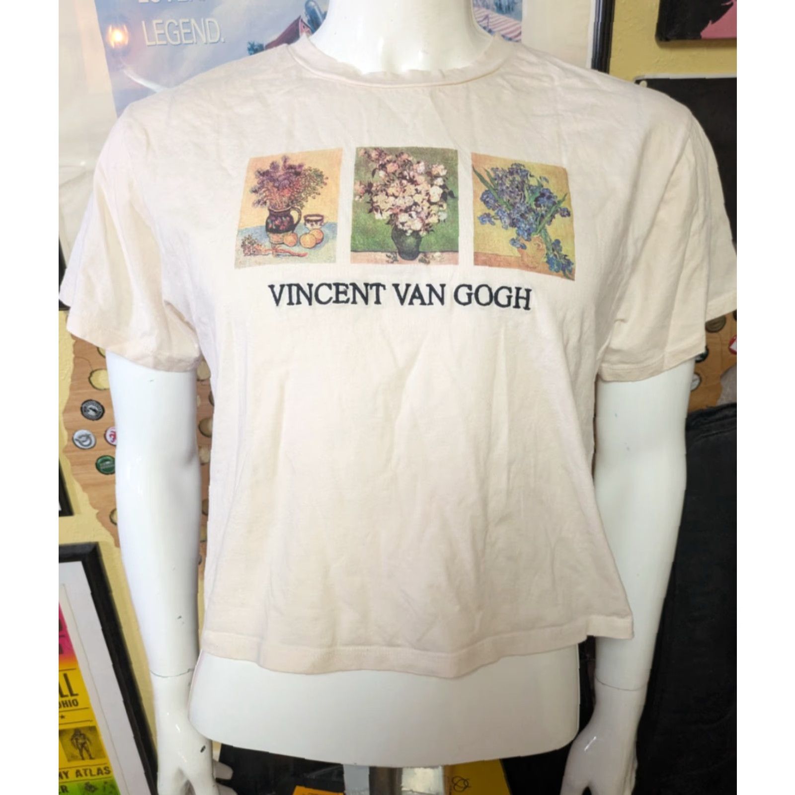 Vintage Womens T-Shirt Cropped Queen Bees Art XL White Vincent van Gogh Flowers Crew Neck Short Sleeve Size XL / US 12-14 / IT 48-50 - 2 Thumbnail